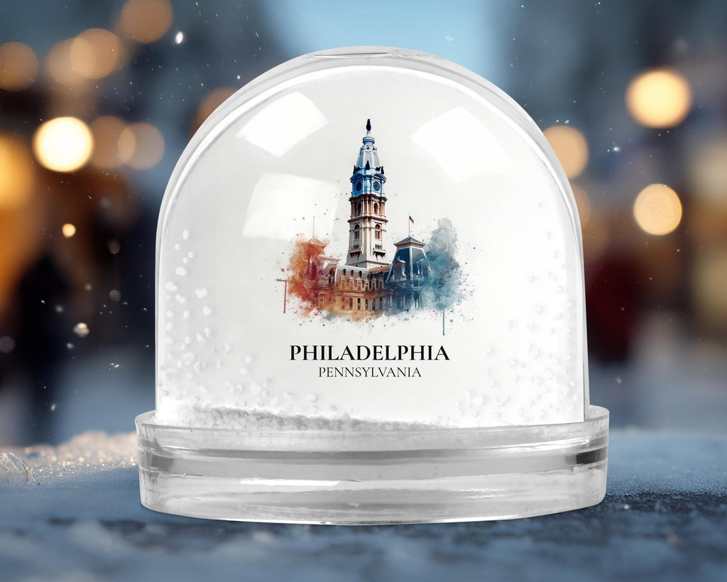 Philadelphia Pennsylvania Snow Globe, Personalized Watercolor, Custom Travel Souvenir Keepsake City Dome