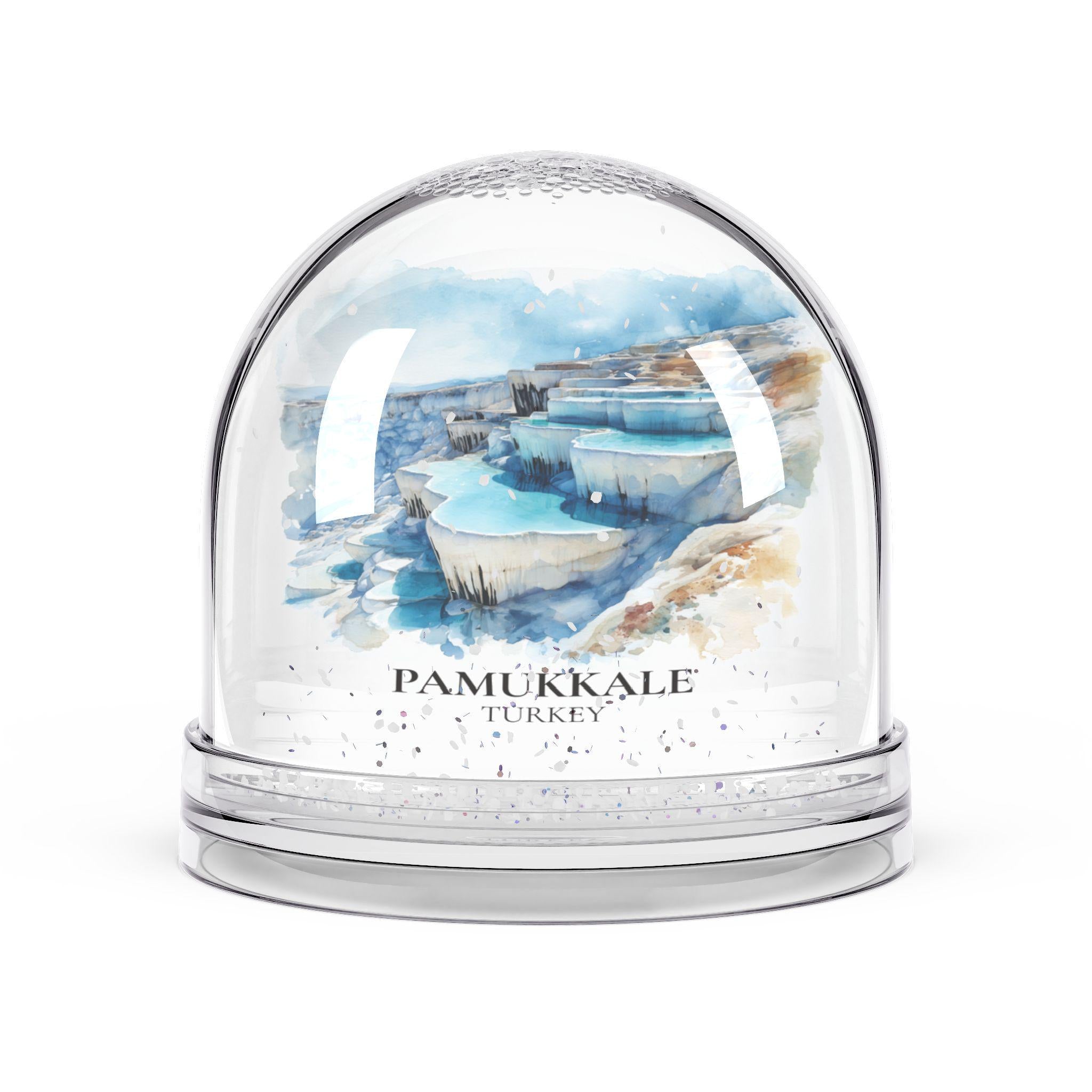 Pamukkale Turkey Snow Globe, Personalized Watercolor, Custom Travel Souvenir Keepsake City Dome