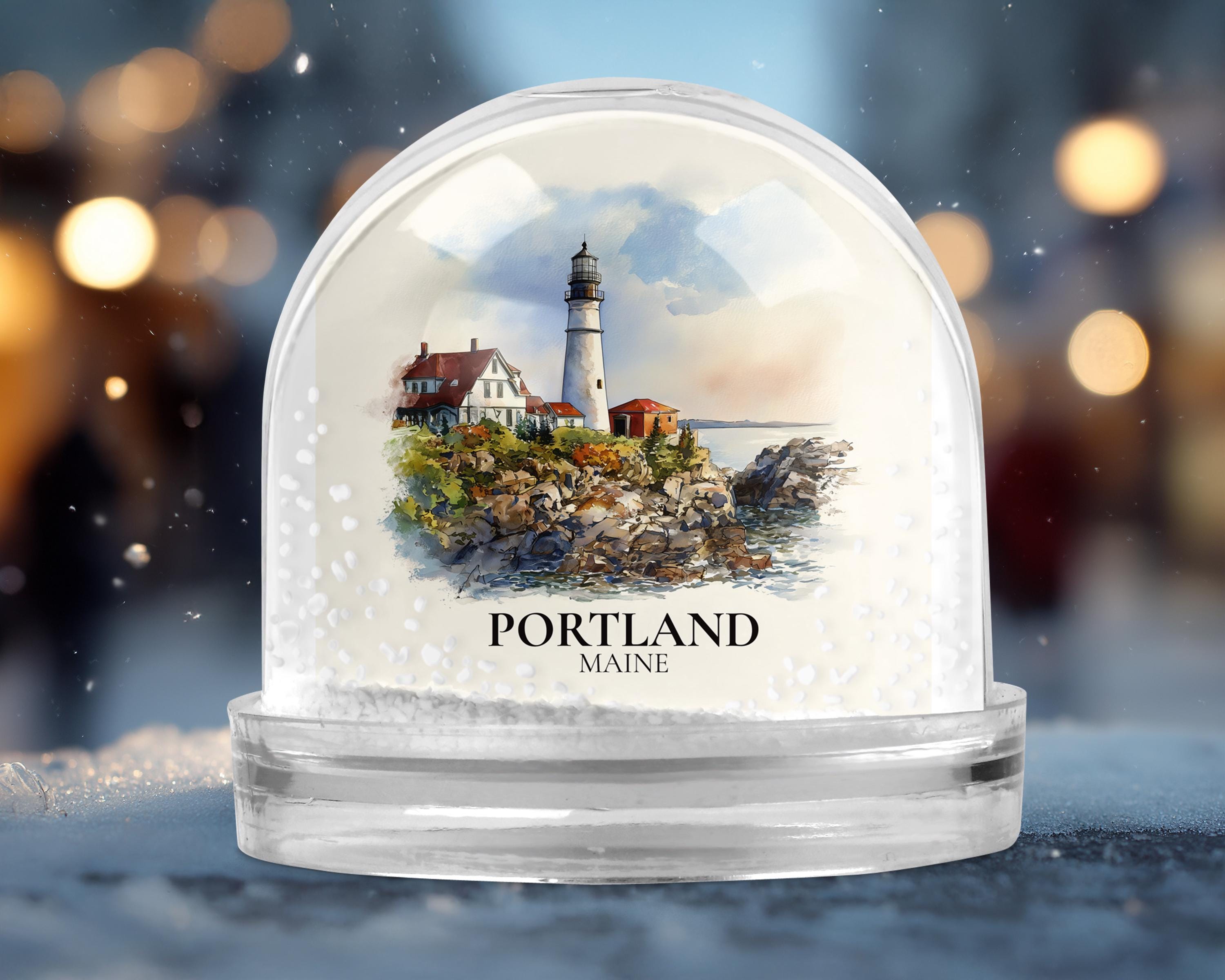 Portland Maine Snow Globe, Personalized Watercolor, Custom Travel Souvenir Keepsake City Dome