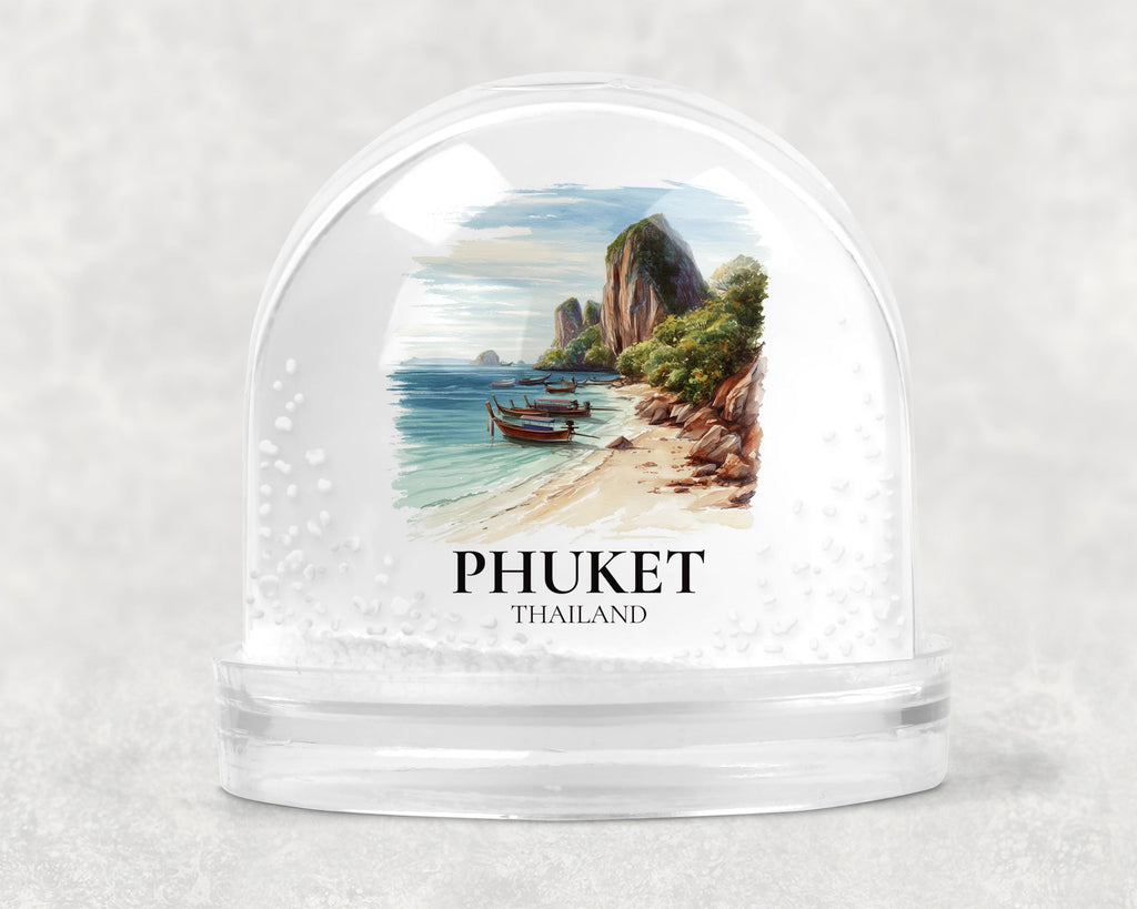 Phuket Thailand Snow Globe, Personalized Watercolor, Custom Travel Souvenir Keepsake City Dome