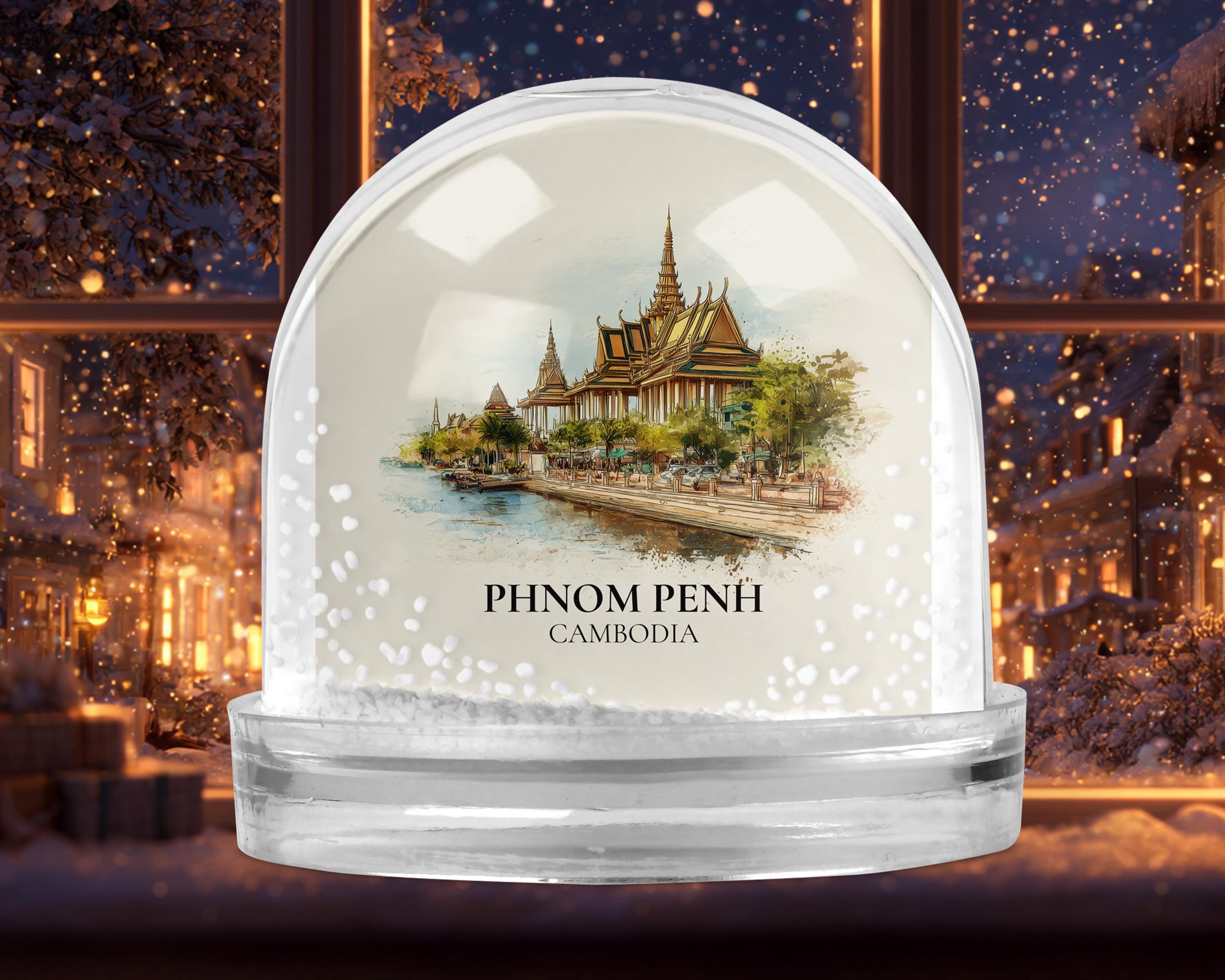 Phnom Penh Cambodia Snow Globe, Personalized Watercolor, Custom Travel Souvenir Keepsake City Dome