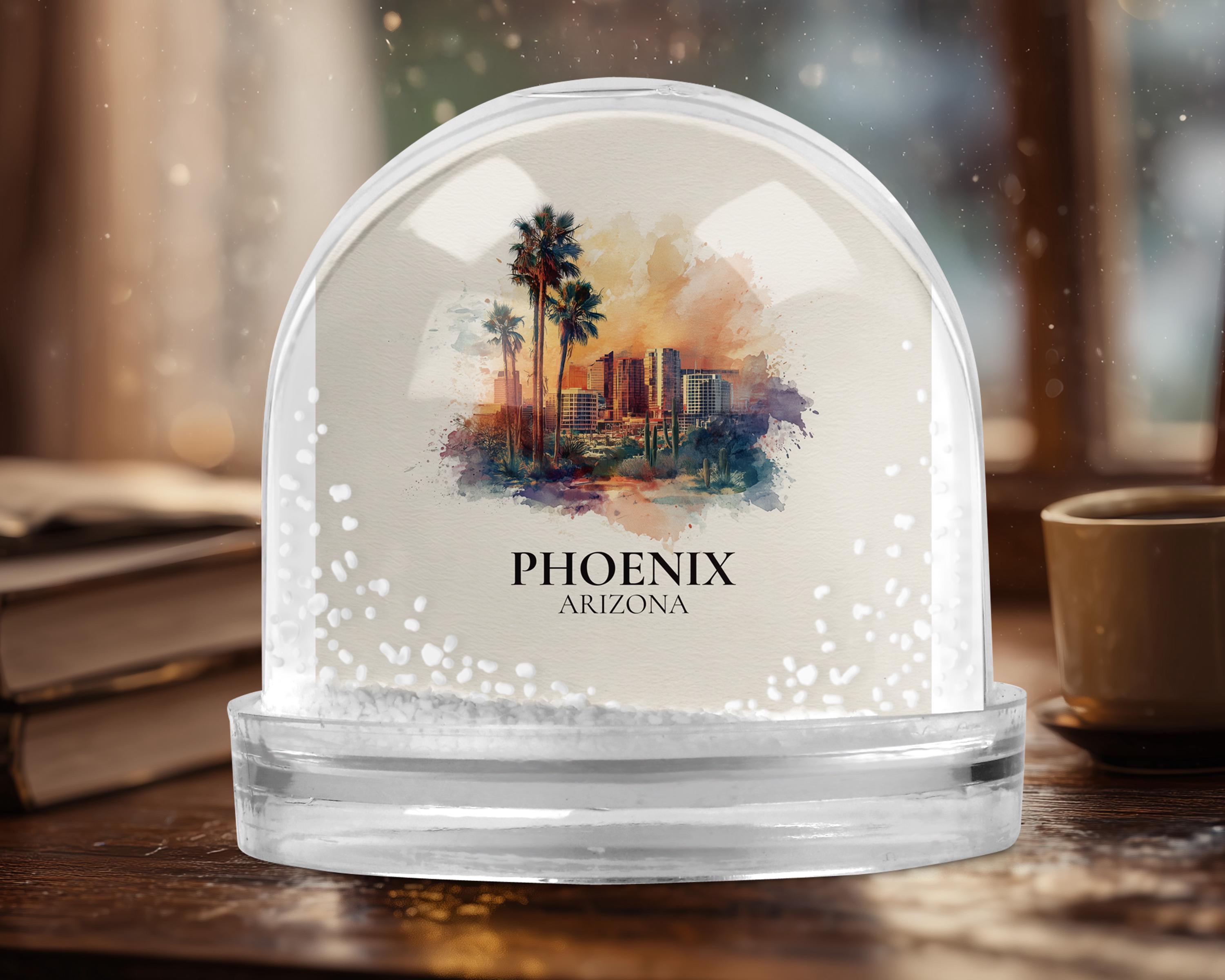 Phoenix Arizona Snow Globe, Personalized Watercolor, Custom Travel Souvenir Keepsake City Dome