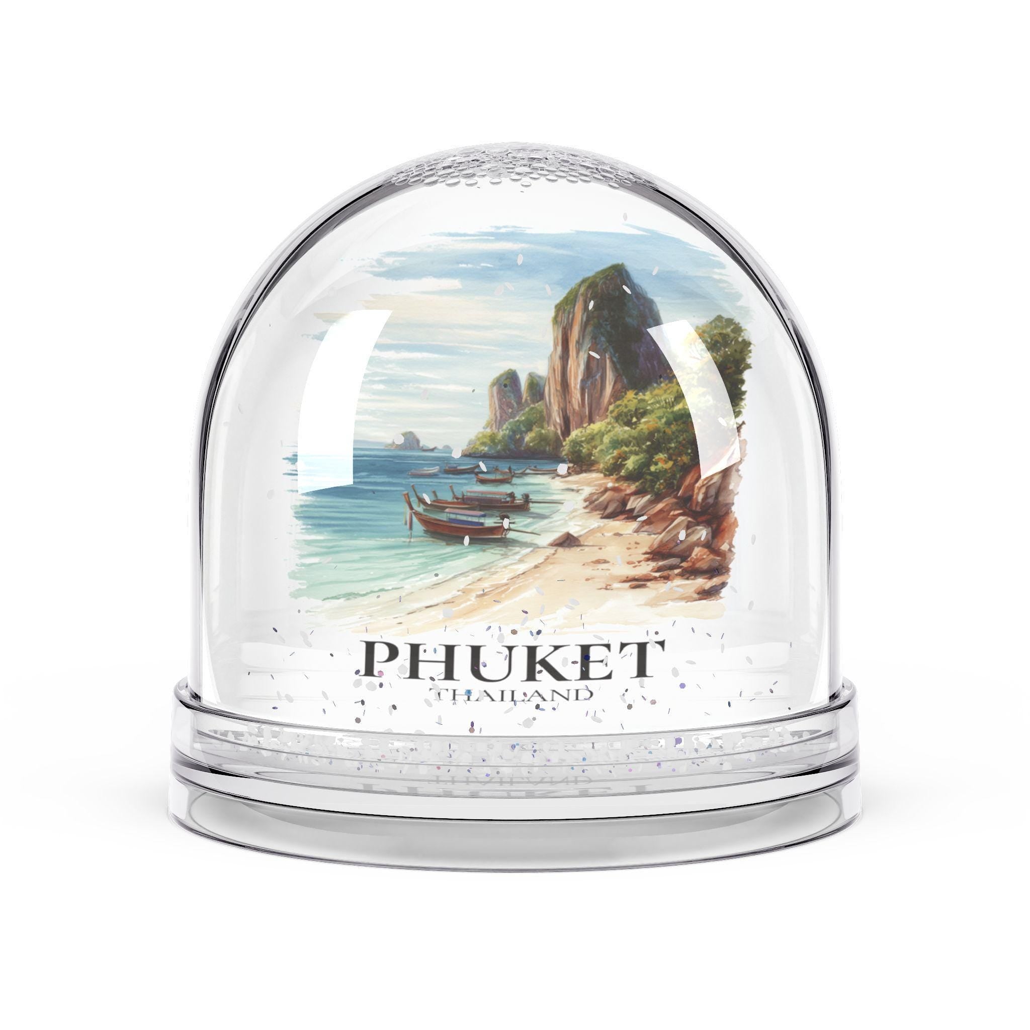 Phuket Thailand Snow Globe, Personalized Watercolor, Custom Travel Souvenir Keepsake City Dome