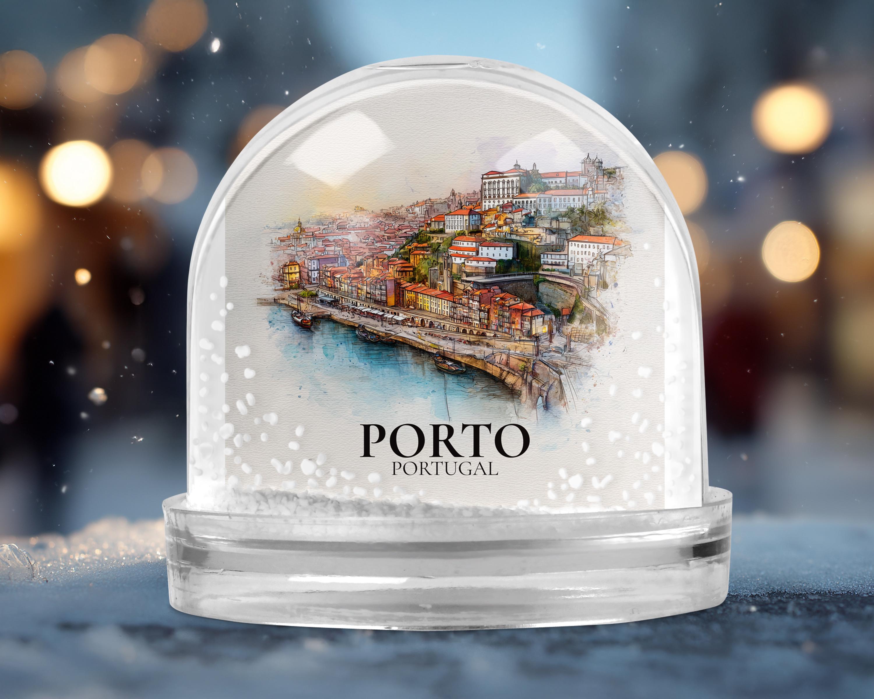 Porto Portugal Snow Globe, Personalized Watercolor, Custom Travel Souvenir Keepsake City Dome