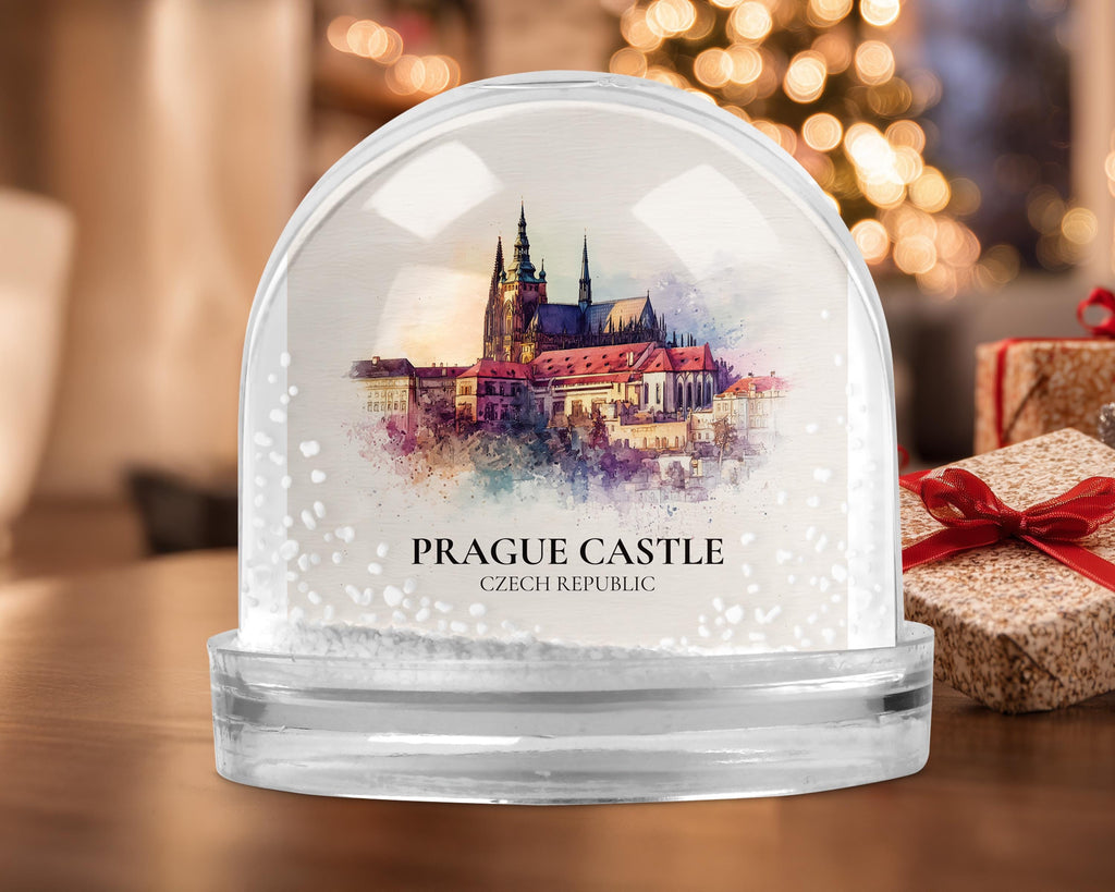 Prague Castle Czech Republic Snow Globe, Personalized Watercolor, Custom Travel Souvenir Keepsake City Dome