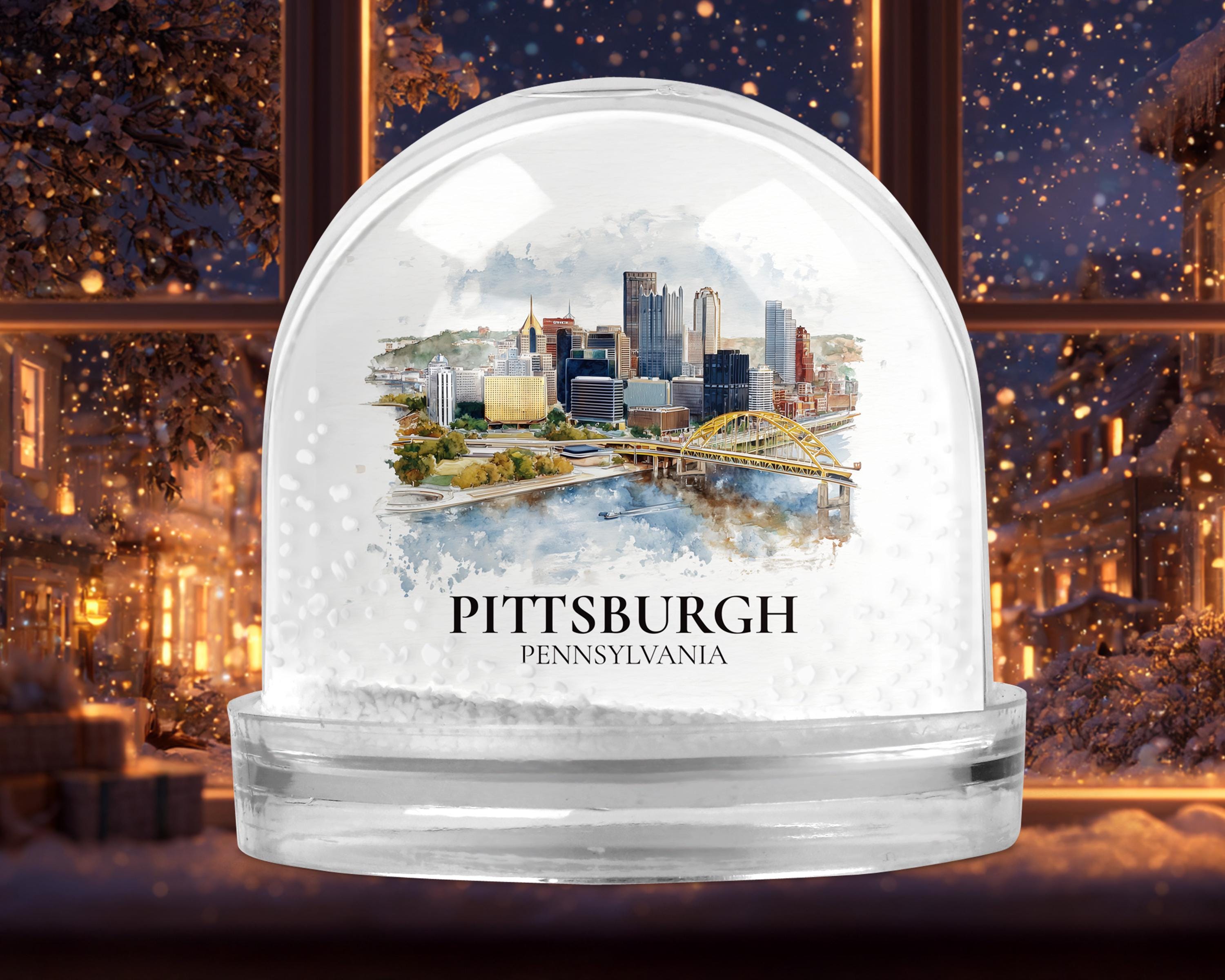 Pittsburgh Pennsylvania Snow Globe, Personalized Watercolor, Custom Travel Souvenir Keepsake City Dome
