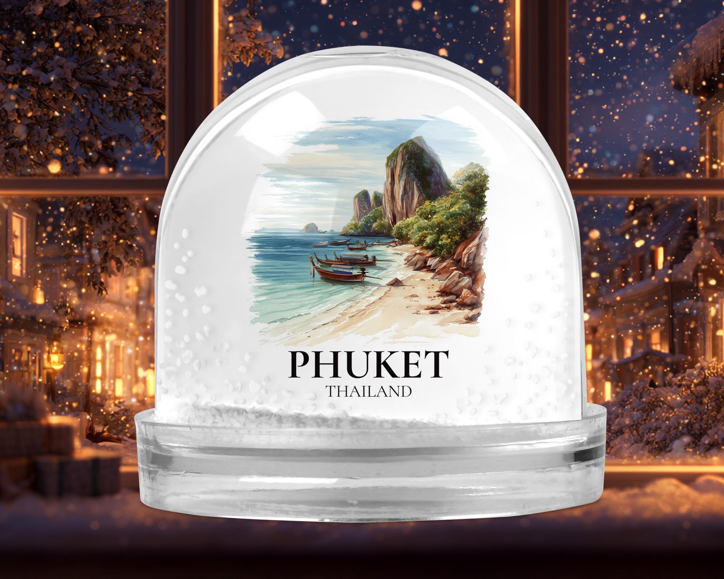Phuket Thailand Snow Globe, Personalized Watercolor, Custom Travel Souvenir Keepsake City Dome