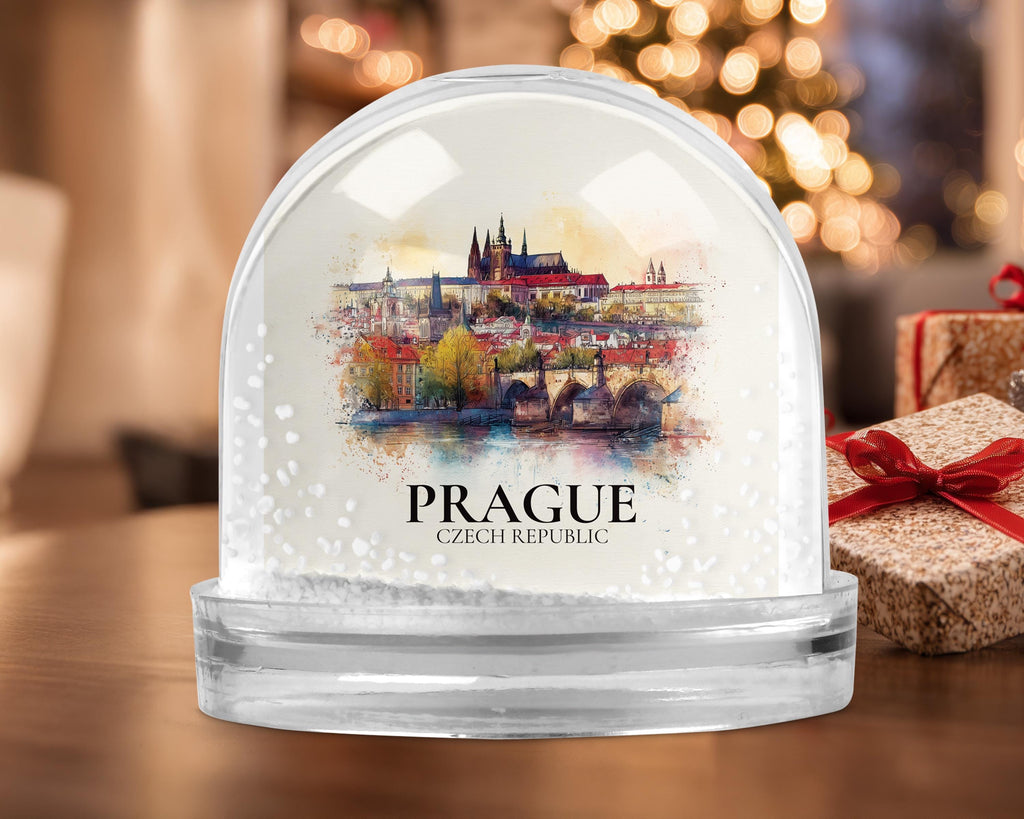 Prague Czech Republic Snow Globe, Personalized Watercolor, Custom Travel Souvenir Keepsake City Dome