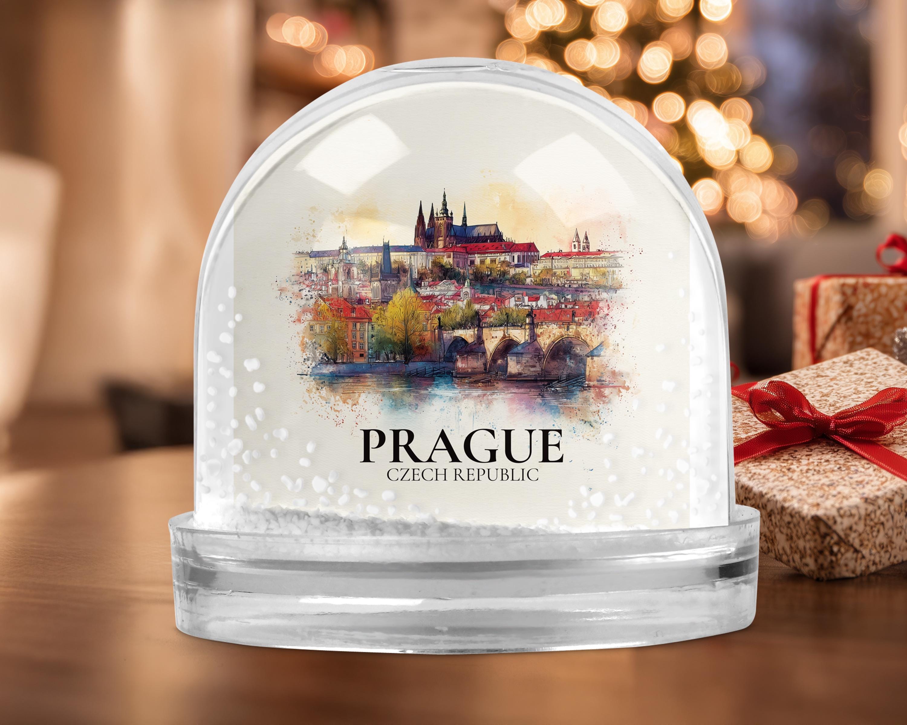 Prague Czech Republic Snow Globe, Personalized Watercolor, Custom Travel Souvenir Keepsake City Dome