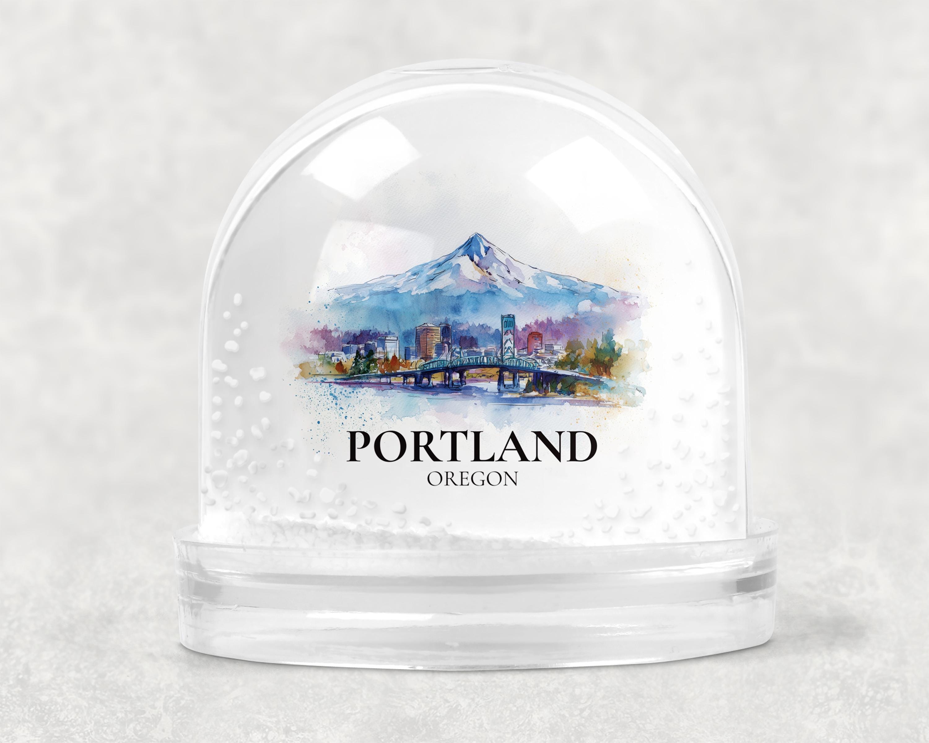 Portland Oregon Snow Globe, Personalized Watercolor, Custom Travel Souvenir Keepsake City Dome