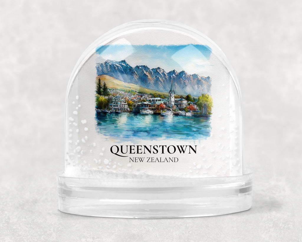 Queenstown New Zealand Snow Globe, Personalized Watercolor, Custom Travel Souvenir Keepsake City Dome