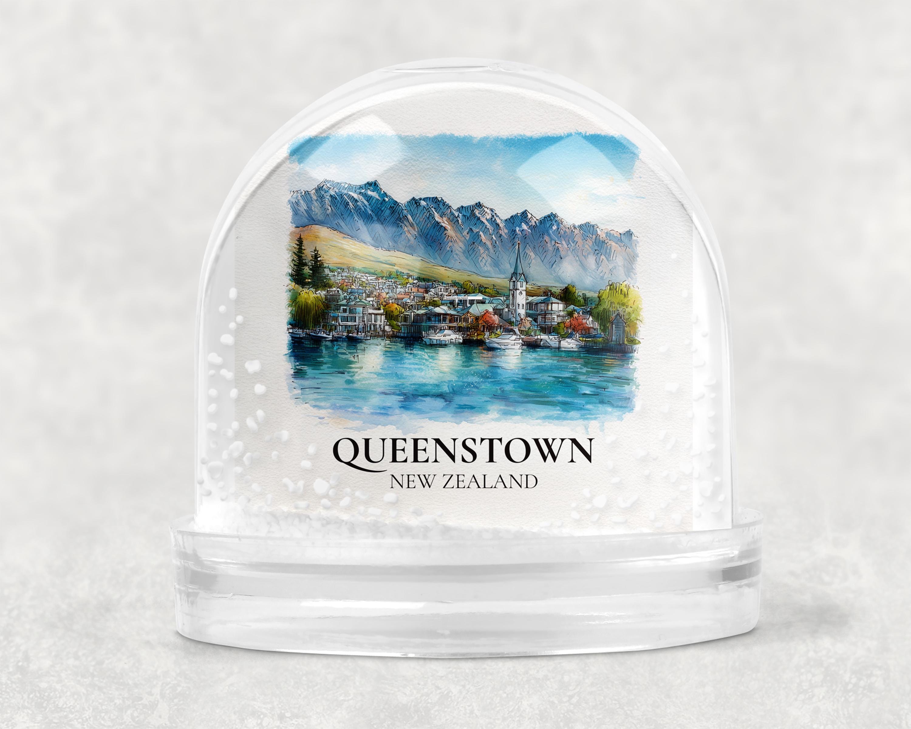 Queenstown New Zealand Snow Globe, Personalized Watercolor, Custom Travel Souvenir Keepsake City Dome