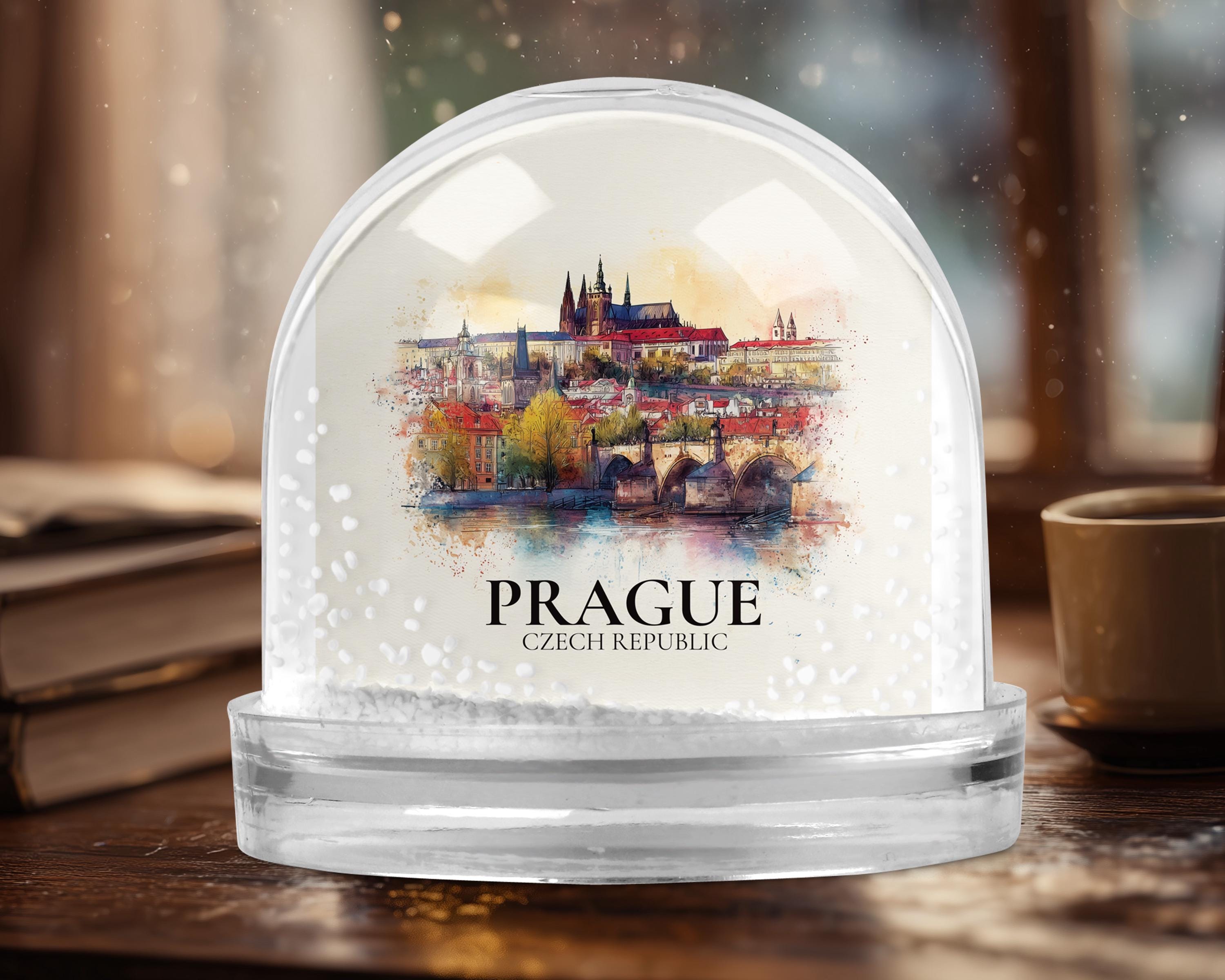 Prague Czech Republic Snow Globe, Personalized Watercolor, Custom Travel Souvenir Keepsake City Dome