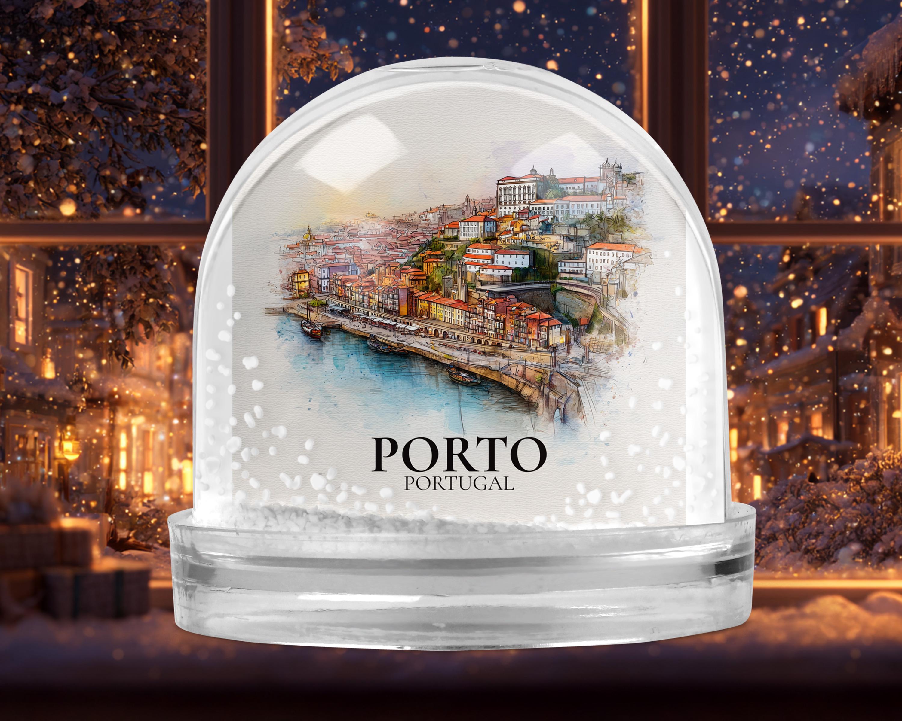 Porto Portugal Snow Globe, Personalized Watercolor, Custom Travel Souvenir Keepsake City Dome