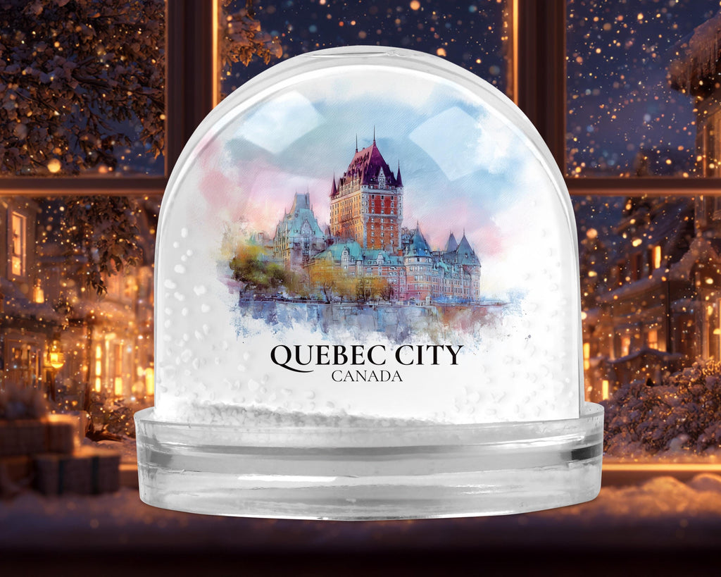 Quebec City Snow Globe, Personalized Watercolor Travel Keepsake