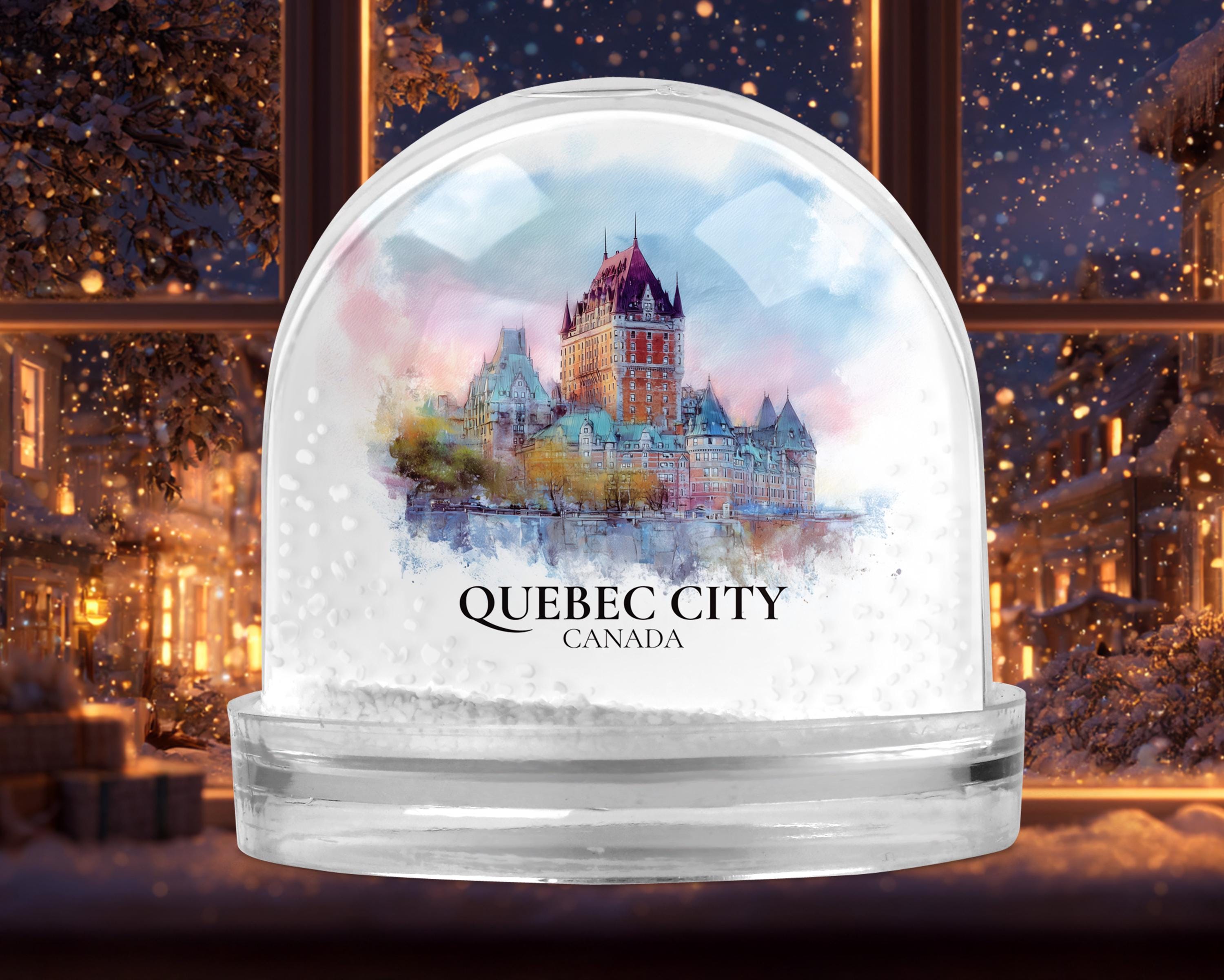 Quebec City Snow Globe, Personalized Watercolor Travel Keepsake