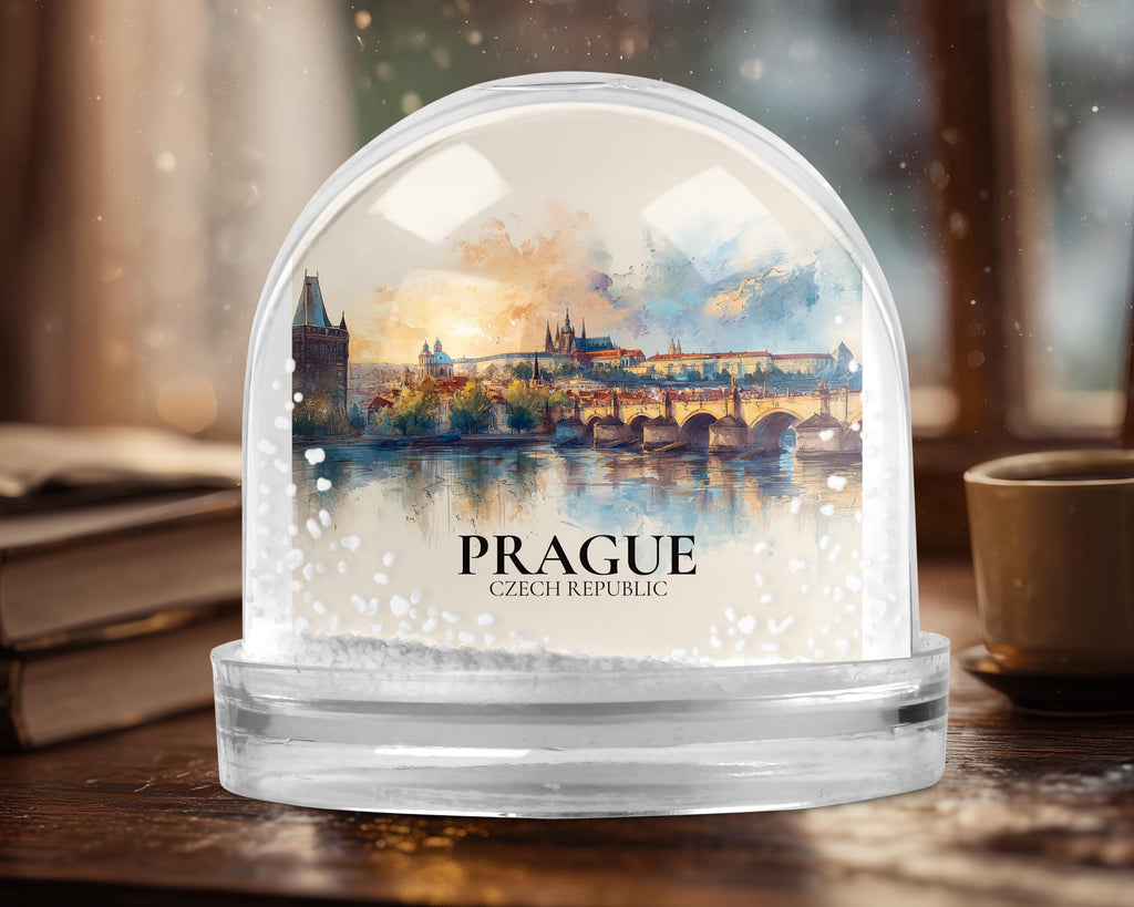Prague Snow Globe, Personalized Czech Republic Watercolor, Custom Travel Souvenir Keepsake City Dome