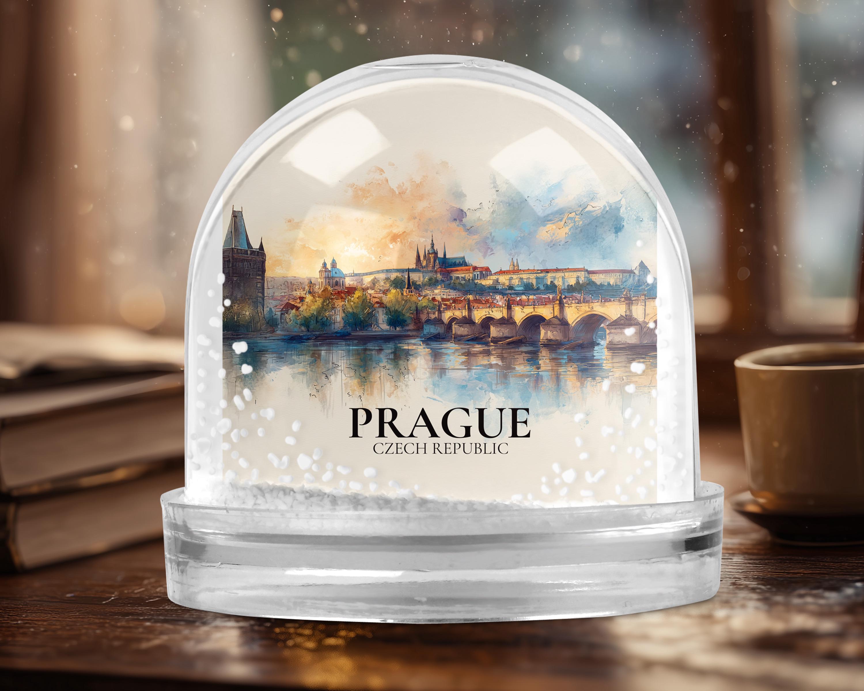 Prague Snow Globe, Personalized Czech Republic Watercolor, Custom Travel Souvenir Keepsake City Dome