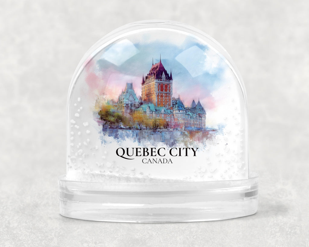Quebec City Snow Globe, Personalized Watercolor Travel Keepsake