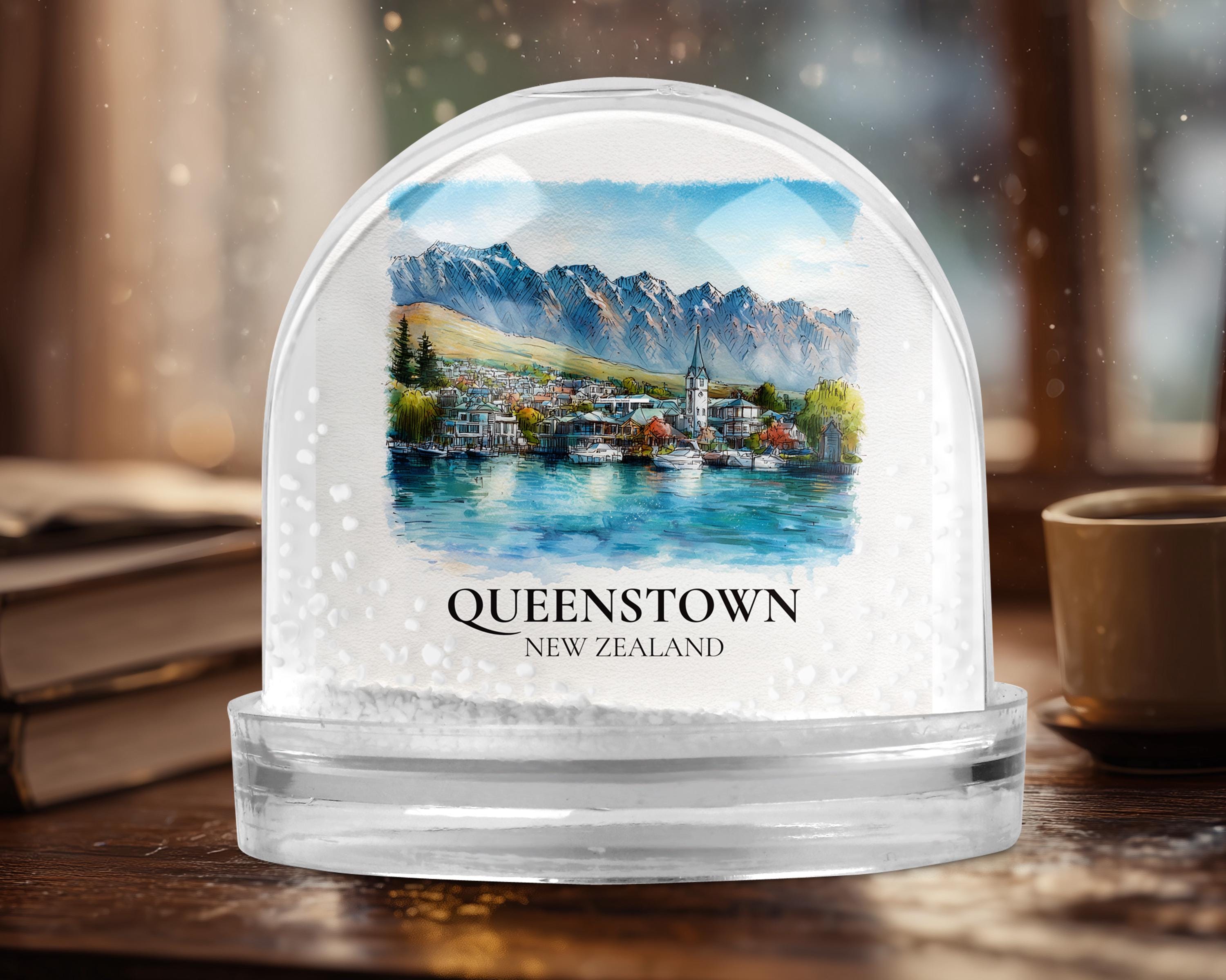 Queenstown New Zealand Snow Globe, Personalized Watercolor, Custom Travel Souvenir Keepsake City Dome