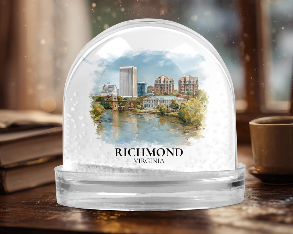 Richmond Virginia Snow Globe, Personalized Watercolor, Custom Travel Souvenir Keepsake City Dome