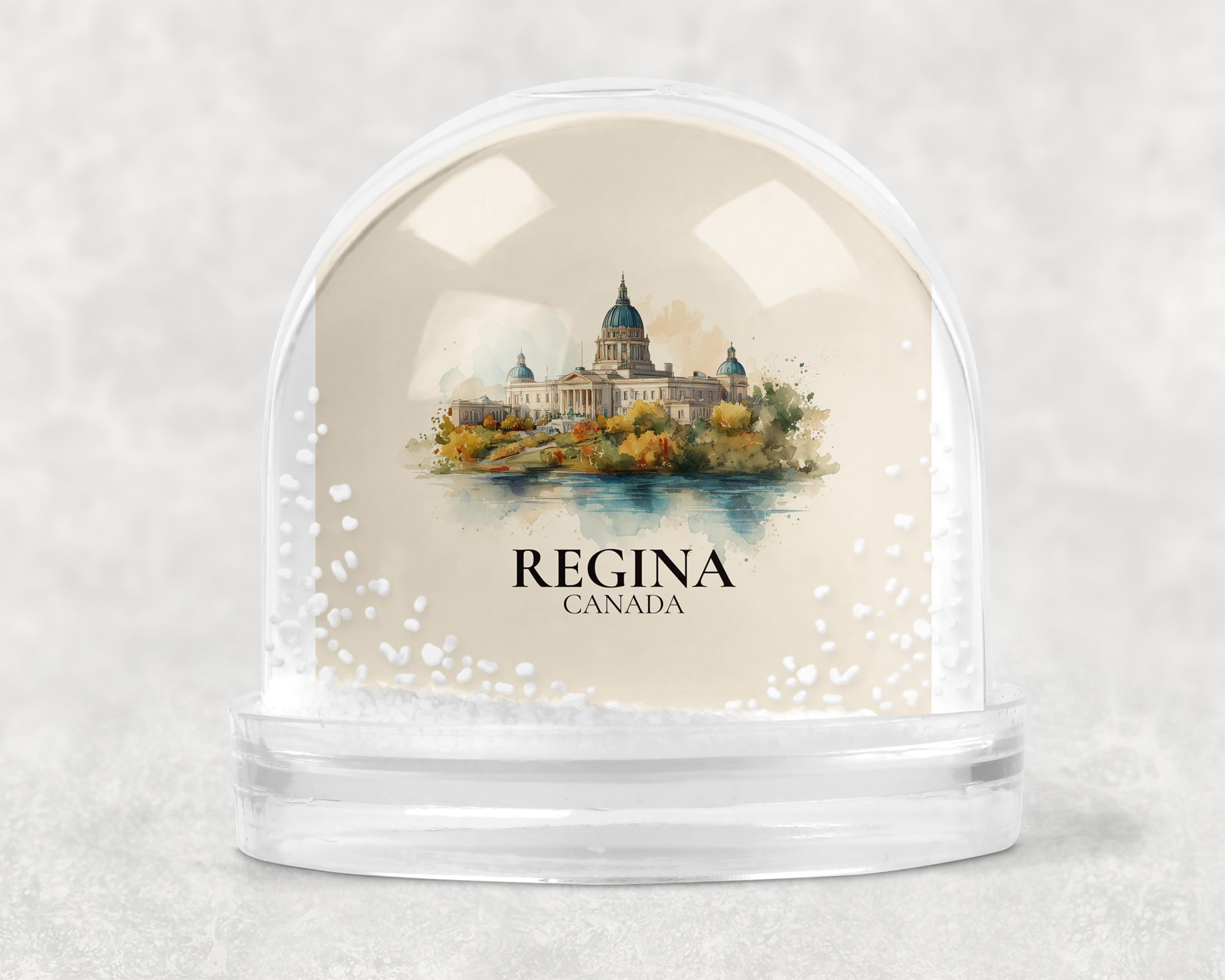 Regina Canada Saskatchewan Snow Globe, Personalized Watercolor, Custom Travel Souvenir Keepsake City Dome
