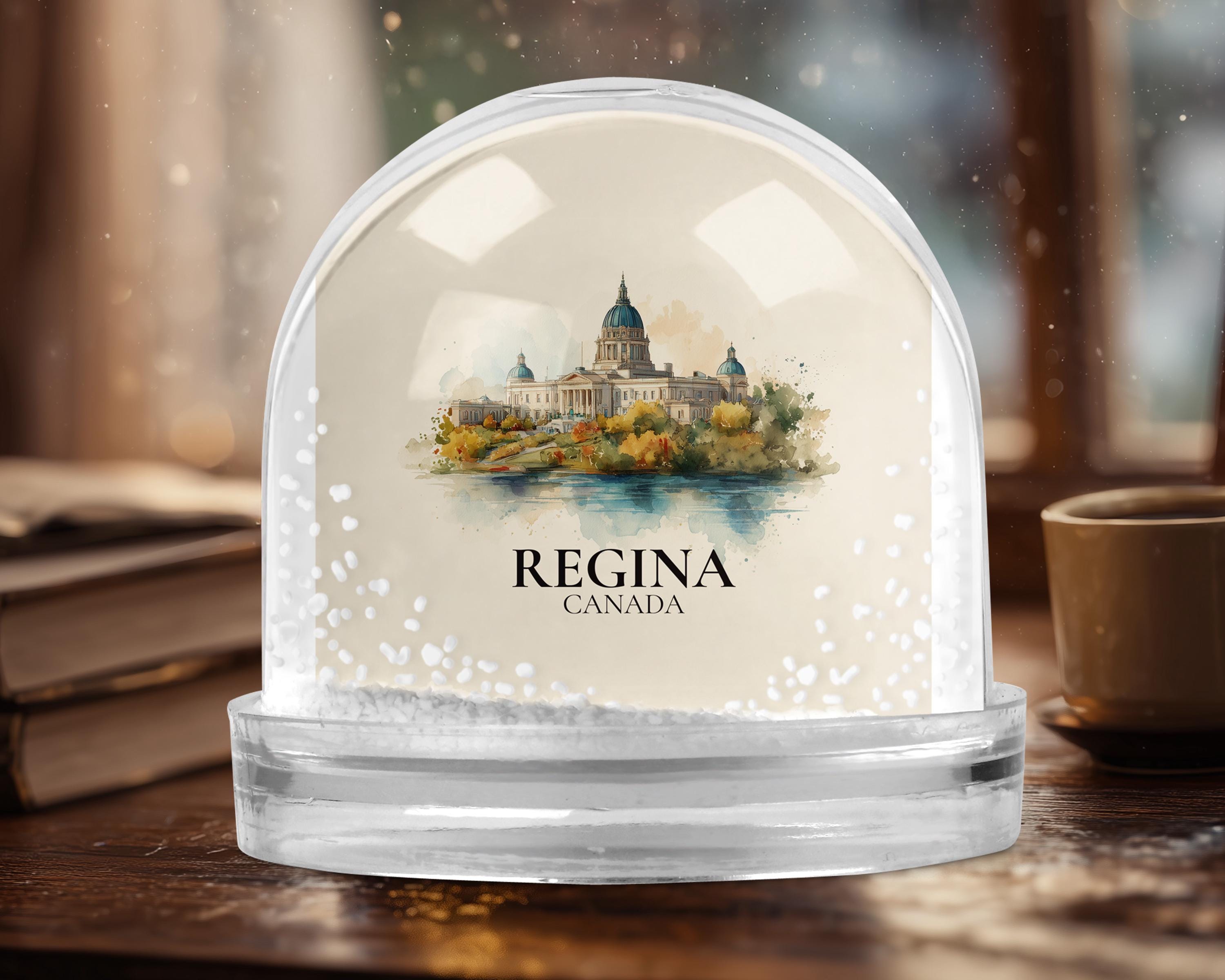 Regina Canada Saskatchewan Snow Globe, Personalized Watercolor, Custom Travel Souvenir Keepsake City Dome