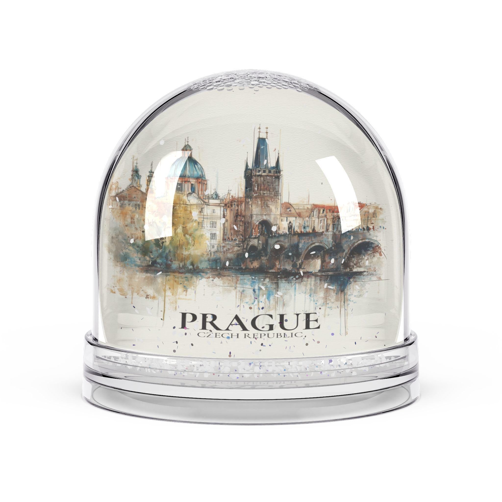 Prague Snow Globe Czech Republic Decor, Personalized Watercolor, Custom Travel Souvenir Keepsake City Dome