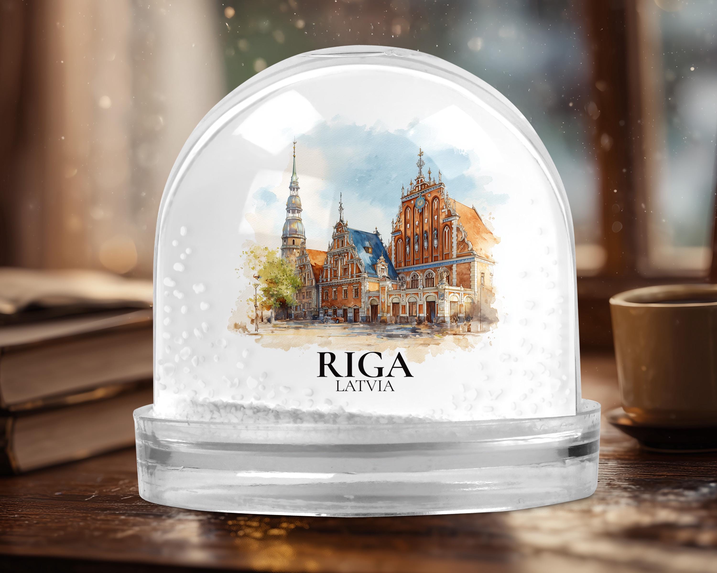 Riga Latvia Snow Globe, Personalized Watercolor, Custom Travel Souvenir Keepsake City Dome