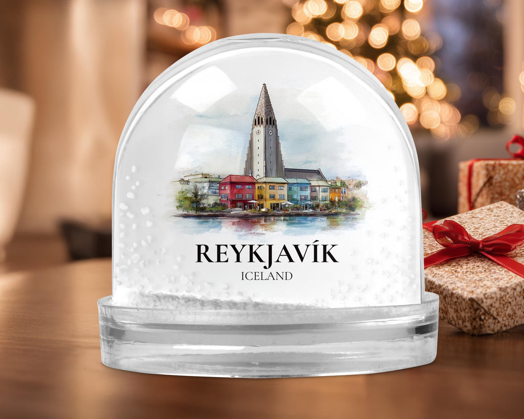 Reykjavik Iceland Snow Globe, Personalized Watercolor, Custom Travel Souvenir Keepsake City Dome