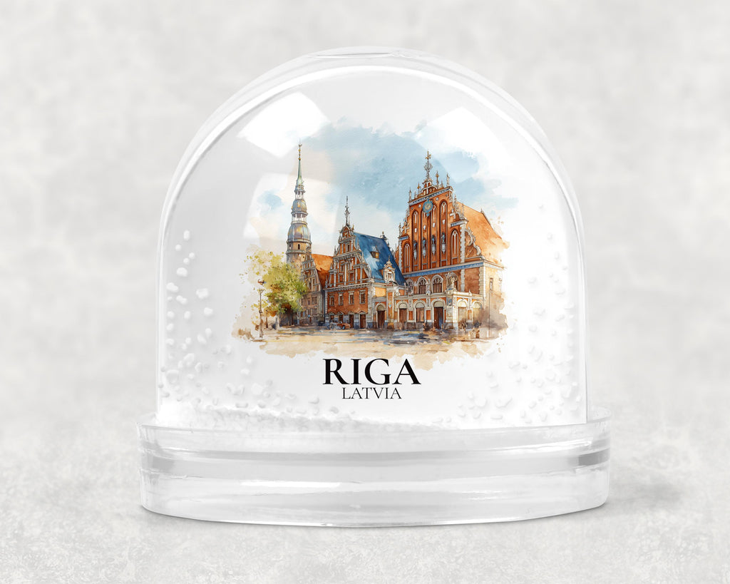 Riga Latvia Snow Globe, Personalized Watercolor, Custom Travel Souvenir Keepsake City Dome