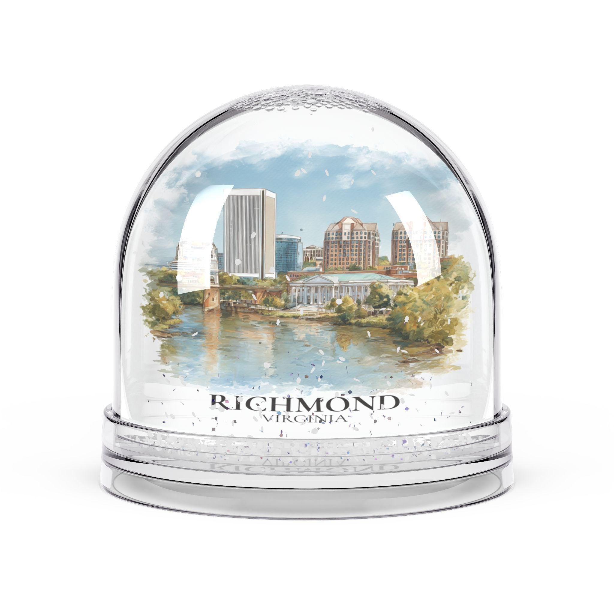 Richmond Virginia Snow Globe, Personalized Watercolor, Custom Travel Souvenir Keepsake City Dome