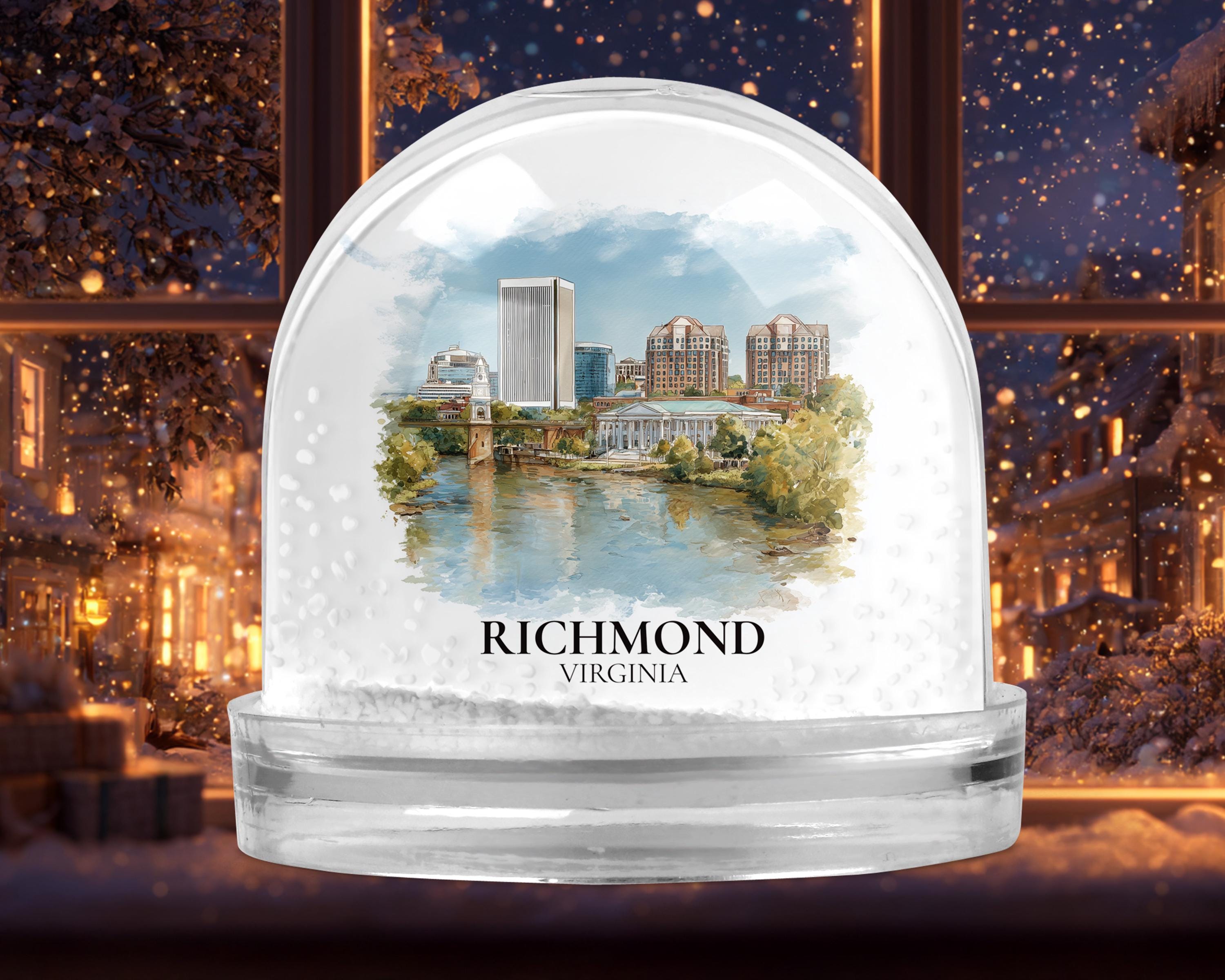 Richmond Virginia Snow Globe, Personalized Watercolor, Custom Travel Souvenir Keepsake City Dome