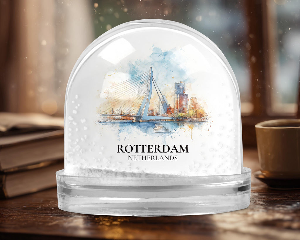 Rotterdam Netherlands Snow Globe, Personalized Watercolor, Custom Travel Souvenir Keepsake City Dome