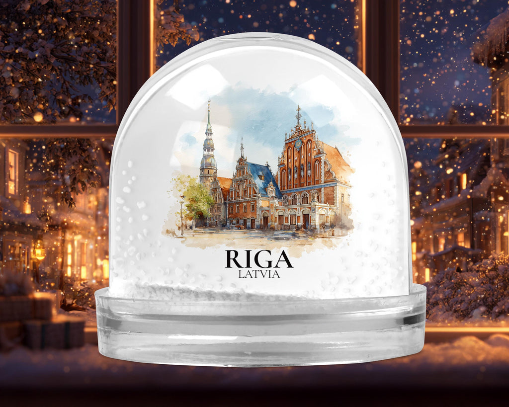 Riga Latvia Snow Globe, Personalized Watercolor, Custom Travel Souvenir Keepsake City Dome