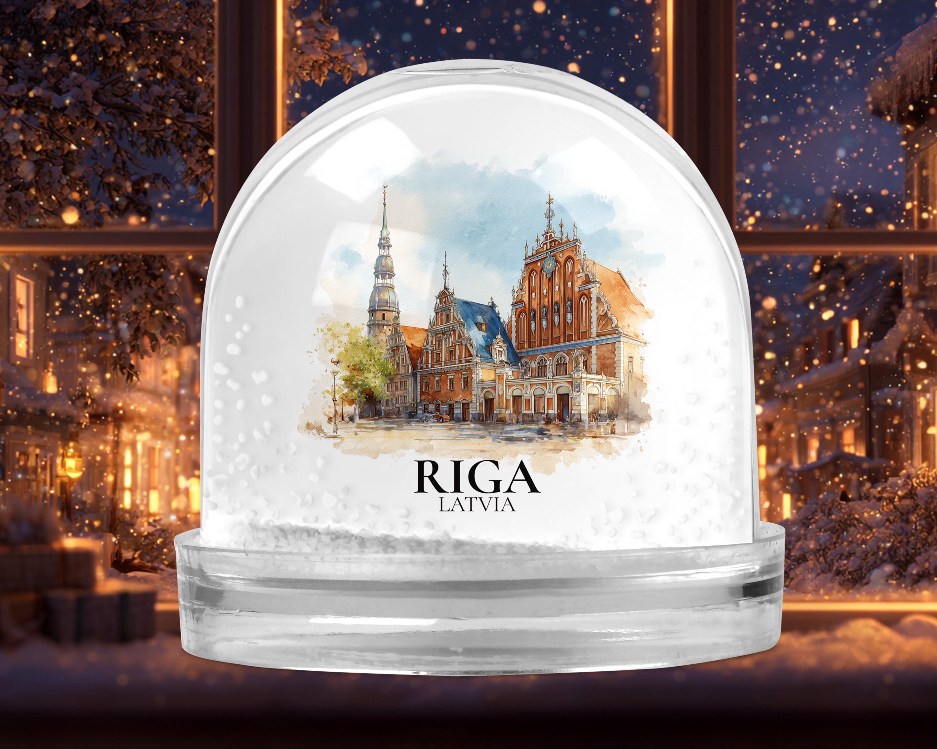 Riga Latvia Snow Globe, Personalized Watercolor, Custom Travel Souvenir Keepsake City Dome