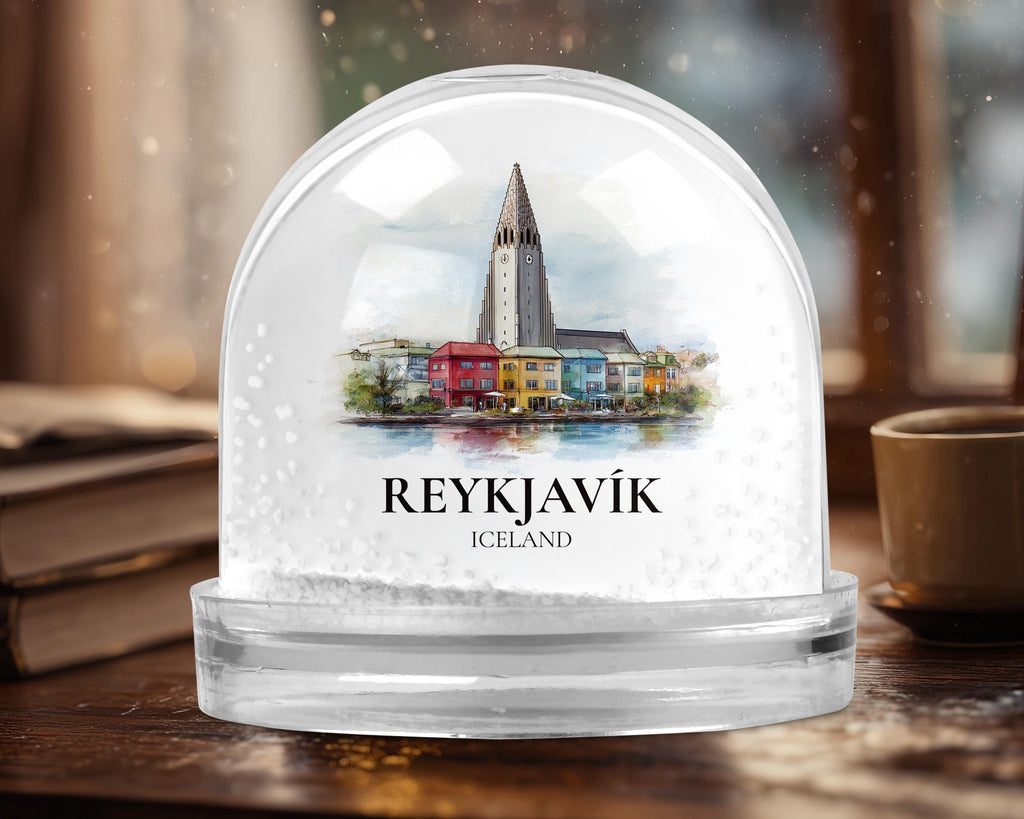 Reykjavik Iceland Snow Globe, Personalized Watercolor, Custom Travel Souvenir Keepsake City Dome