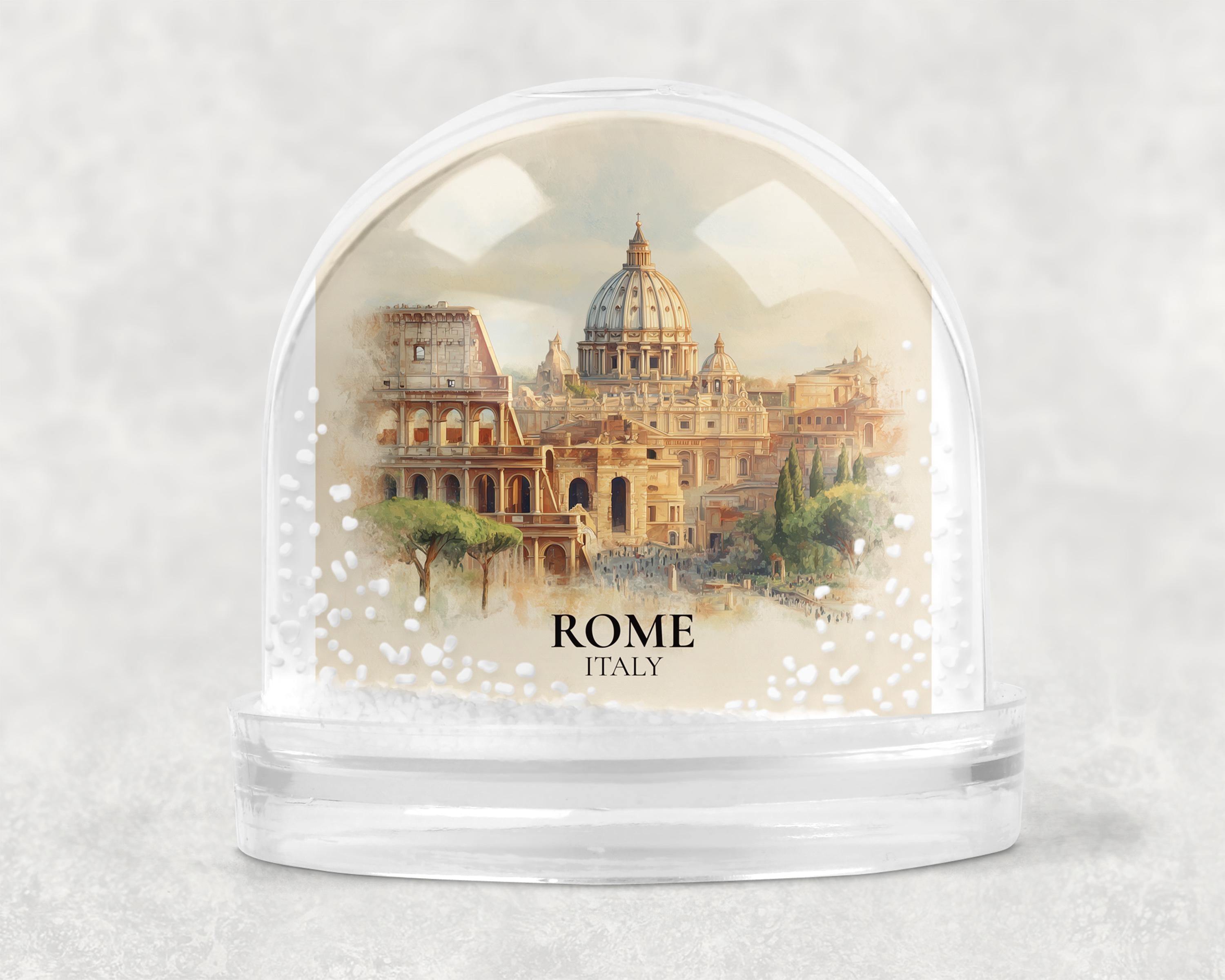 Rome Italy Snow Globe, Personalized Watercolor, Custom Travel Souvenir Keepsake City Dome