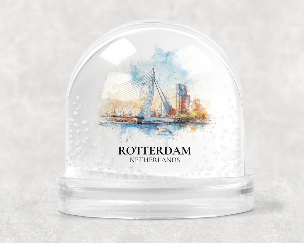 Rotterdam Netherlands Snow Globe, Personalized Watercolor, Custom Travel Souvenir Keepsake City Dome