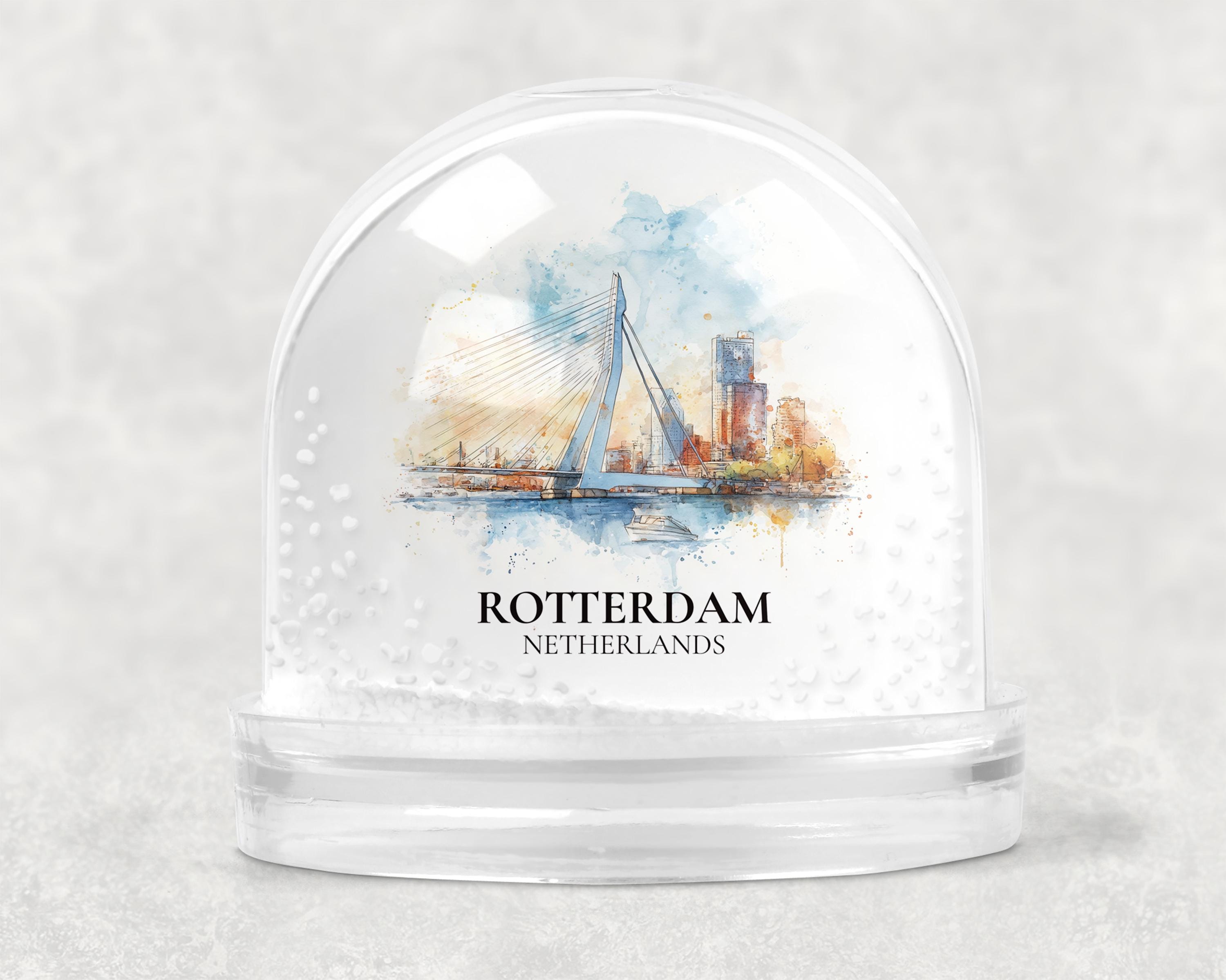 Rotterdam Netherlands Snow Globe, Personalized Watercolor, Custom Travel Souvenir Keepsake City Dome