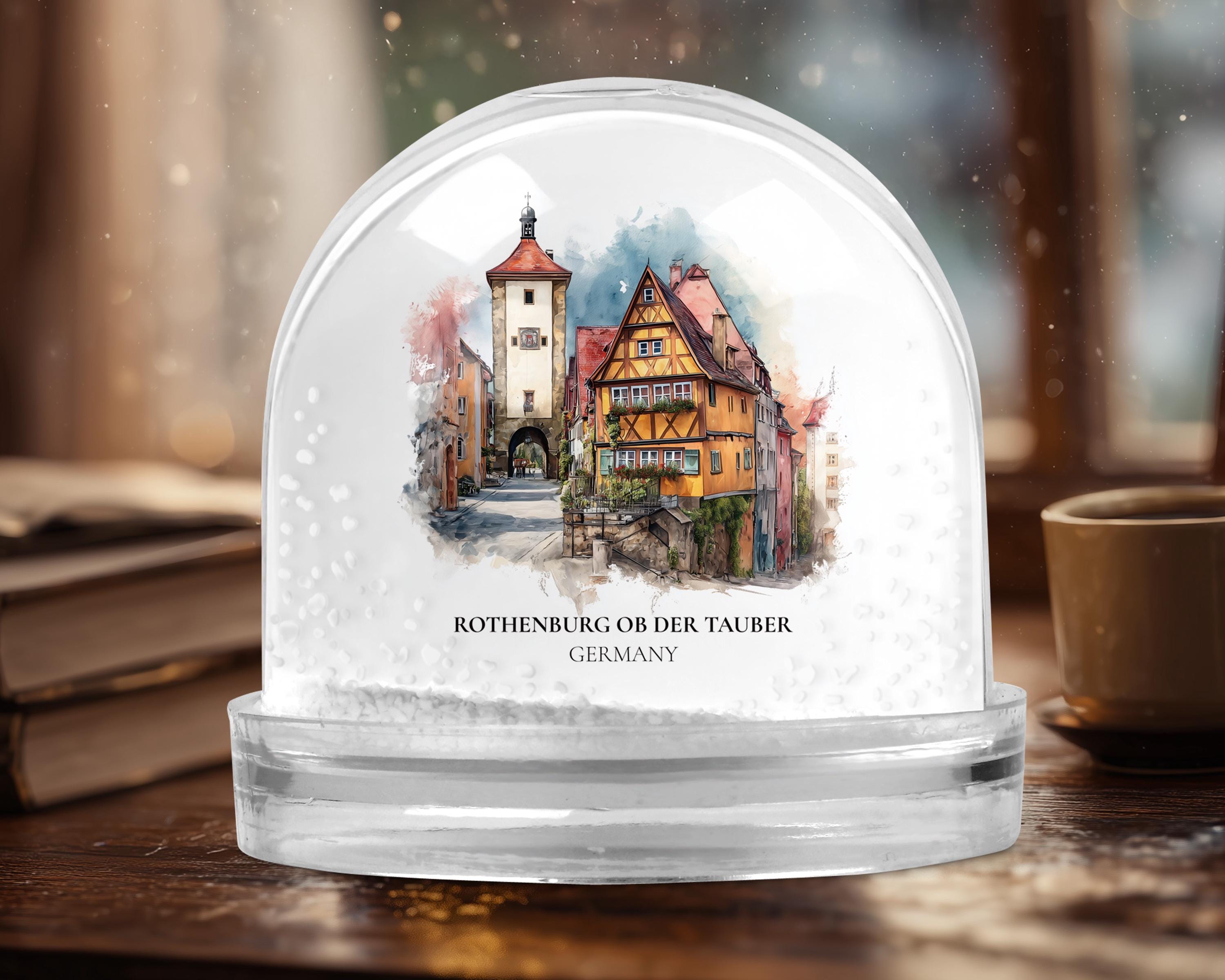 Rothenburg ob der Tauber Germany Snow Globe, Personalized Watercolor, Custom Travel Souvenir Keepsake City Dome