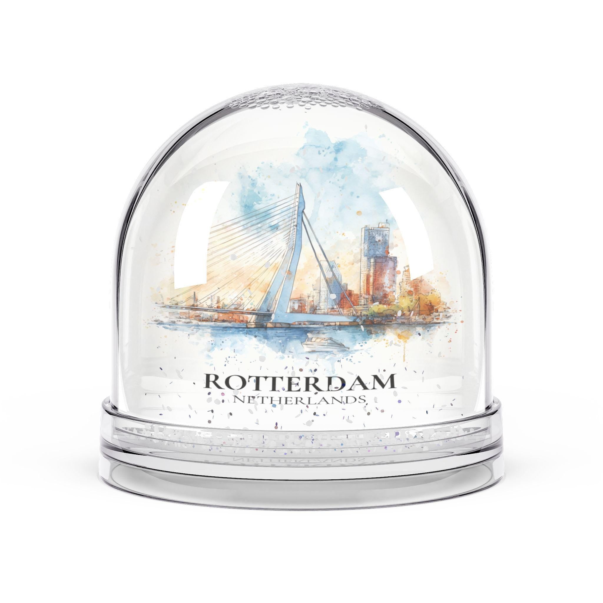 Rotterdam Netherlands Snow Globe, Personalized Watercolor, Custom Travel Souvenir Keepsake City Dome