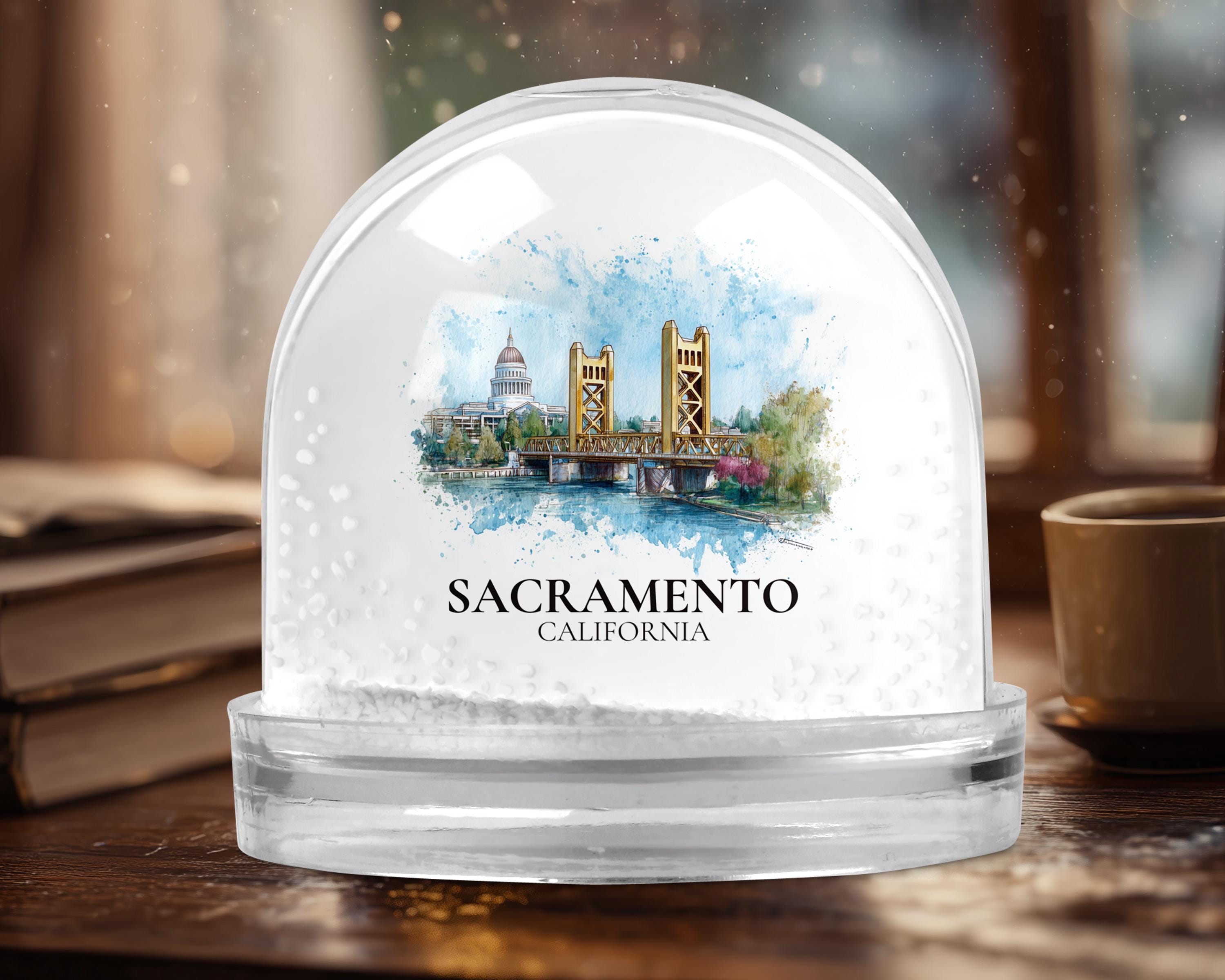 Sacramento California Snow Globe, Personalized Watercolor, Custom Travel Souvenir Keepsake City Dome
