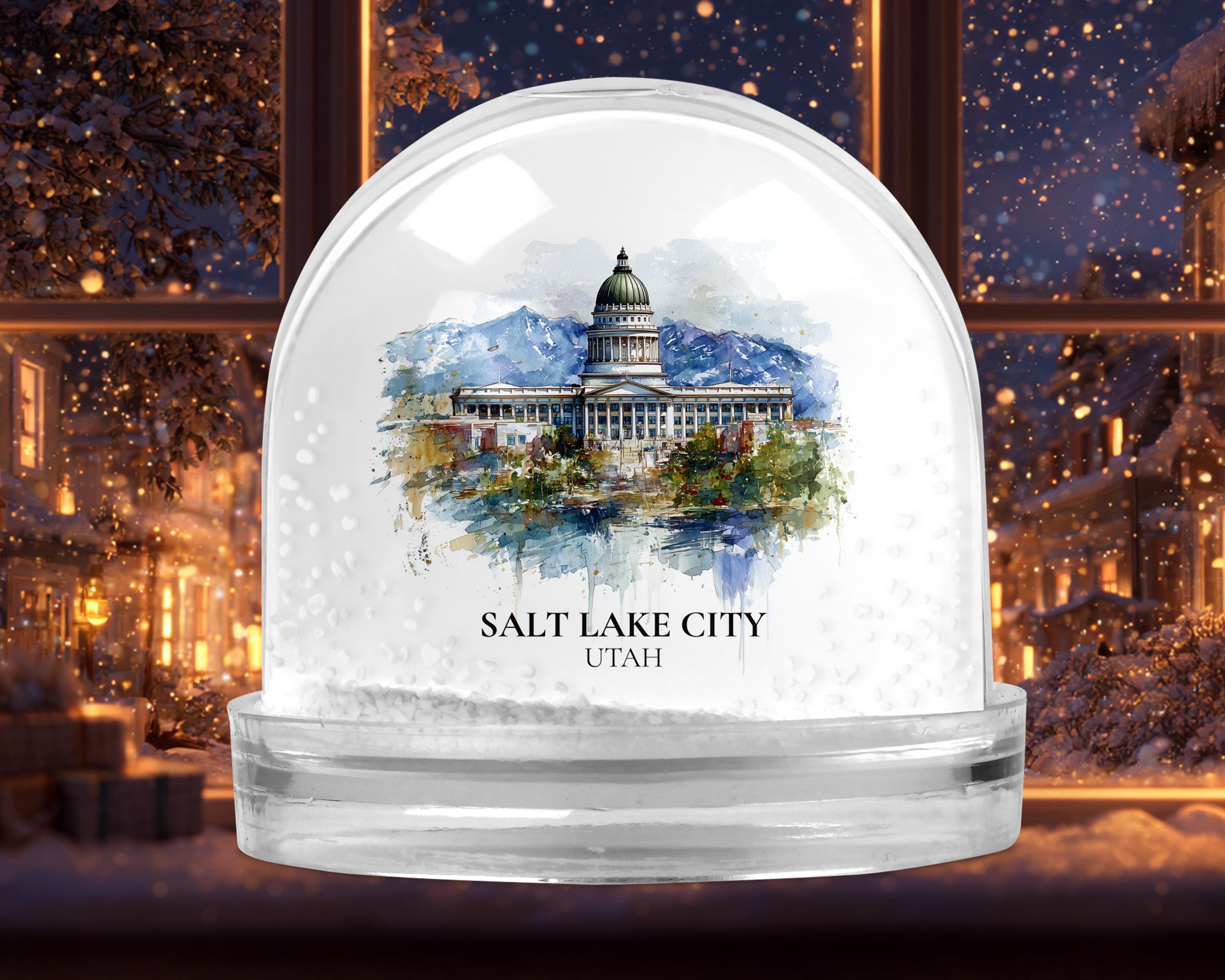 Salt Lake City Utah Snow Globe, Personalized Watercolor, Custom Travel Souvenir Keepsake City Dome