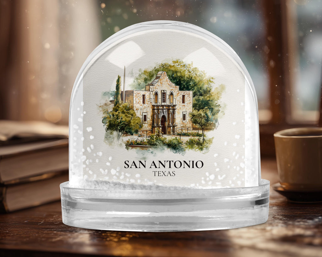 San Antonio Texas Snow Globe, Personalized Watercolor, Custom Travel Souvenir Keepsake City Dome