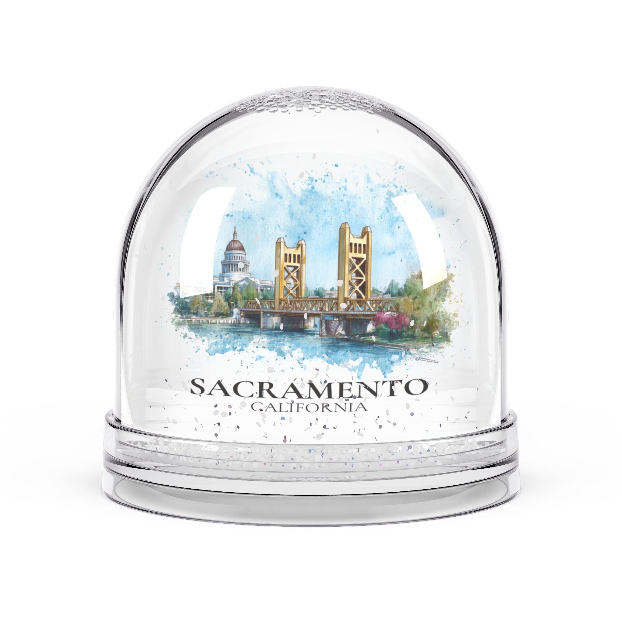 Sacramento California Snow Globe, Personalized Watercolor, Custom Travel Souvenir Keepsake City Dome