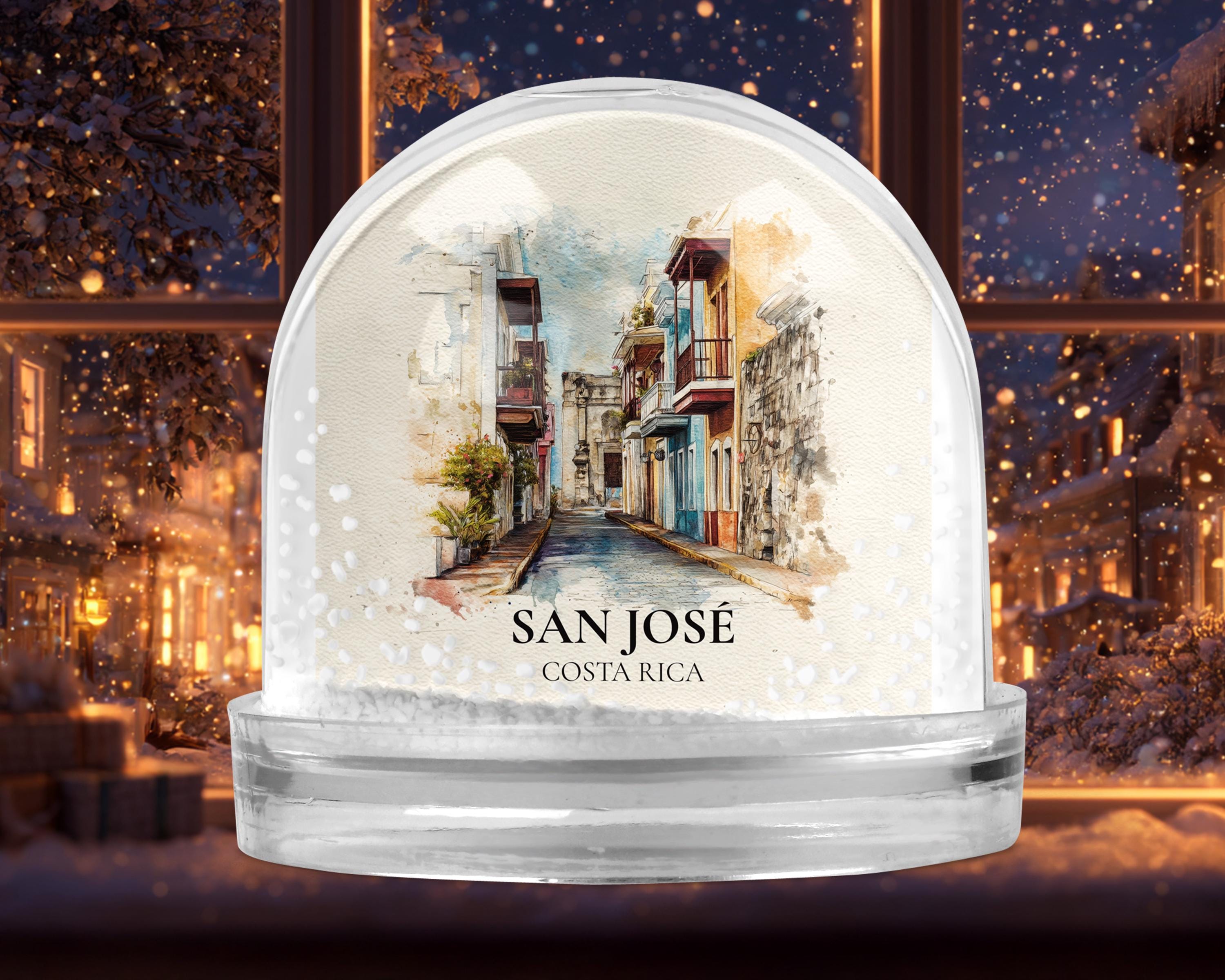 San Jose Costa Rica Snow Globe, Personalized Watercolor, Custom Travel Souvenir Keepsake City Dome