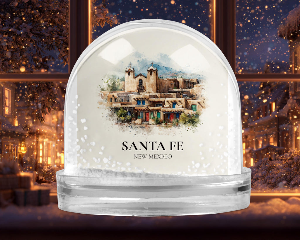 Santa Fe New Mexico Snow Globe, Personalized Watercolor, Custom Travel Souvenir Keepsake City Dome