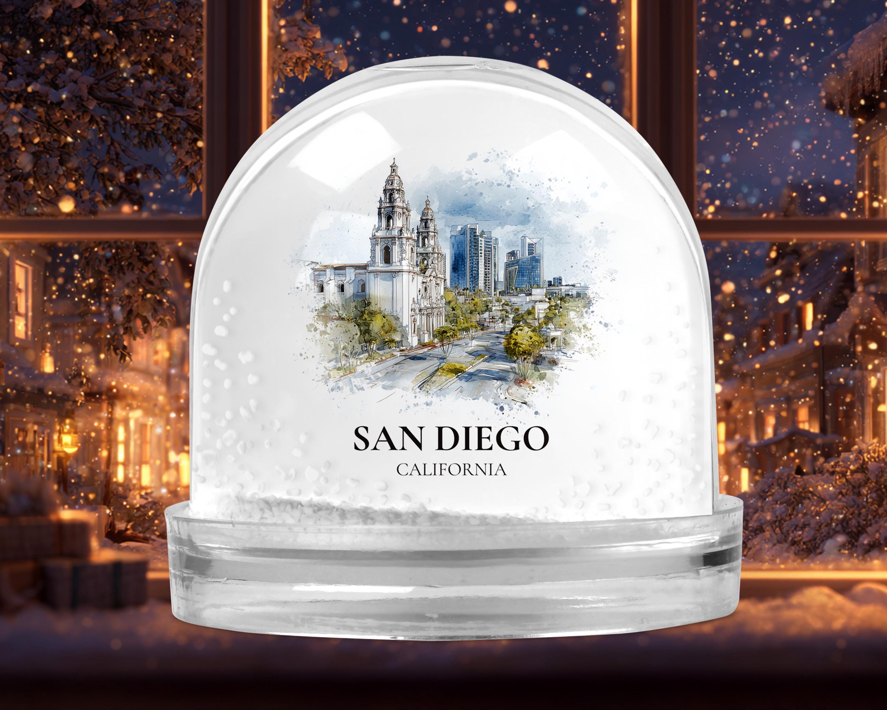 San Diego California Snow Globe, Personalized Watercolor, Custom Travel Souvenir Keepsake City Dome