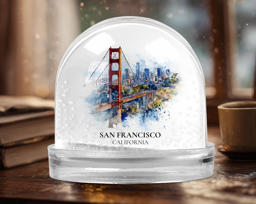 San Francisco California Snow Globe, Personalized Watercolor, Custom Travel Souvenir Keepsake City Dome